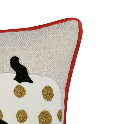 Halloween Pumpkin Embroidered Throw Pillow – Spooky Polka Dot