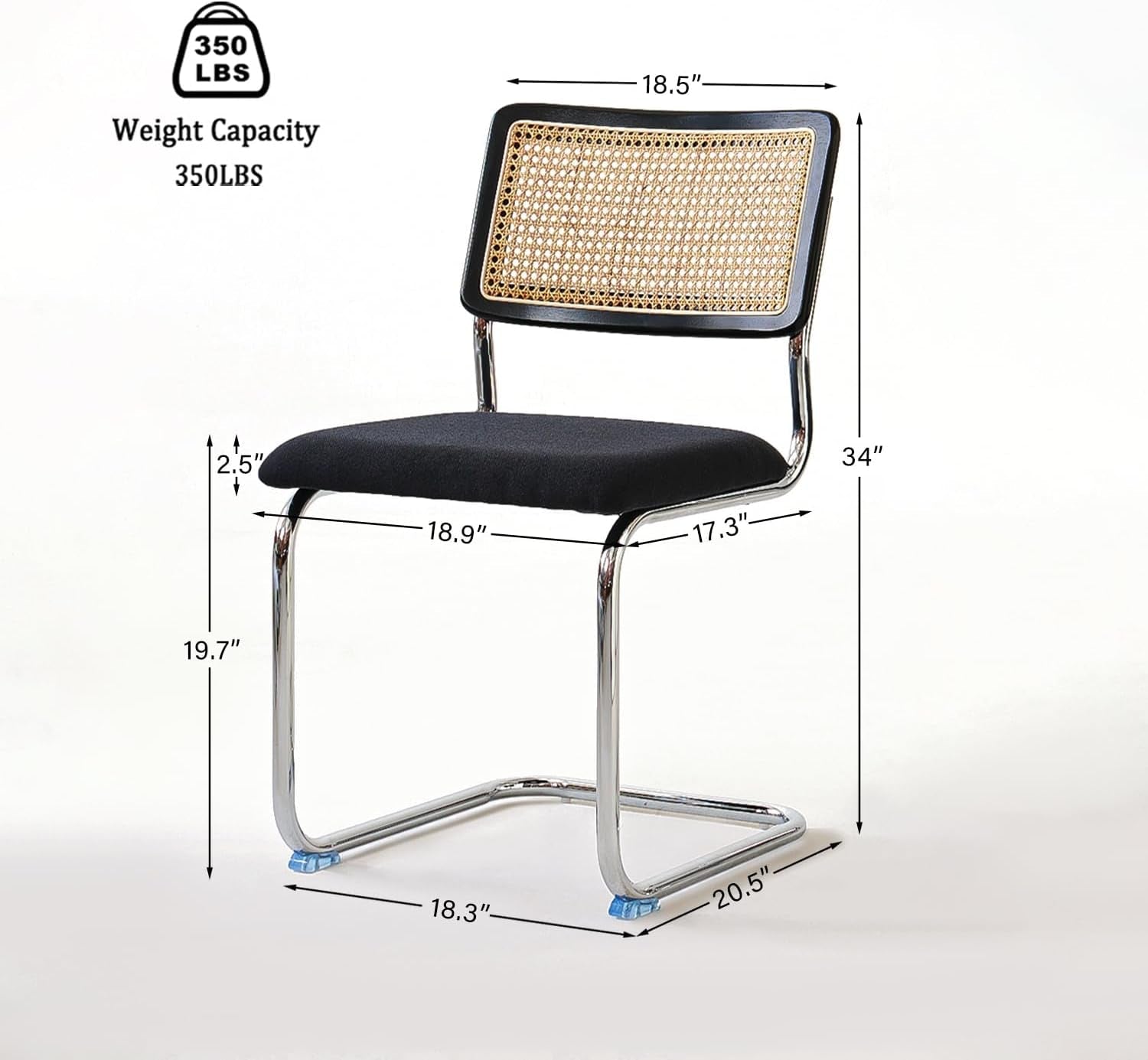 Black Chrome Rattan Midcentury Cesca Dining Chairs