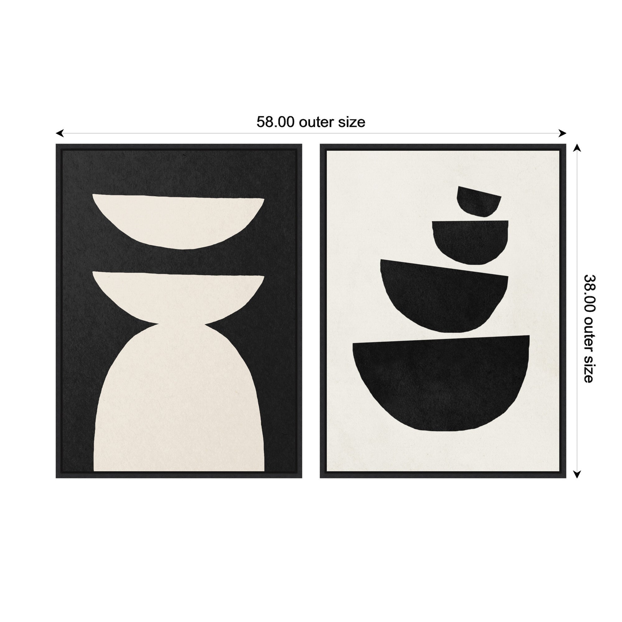 Sylvie White Geometric Abstract and Black Geometric Abstract Framed Canvas Art Set by July Art Prints