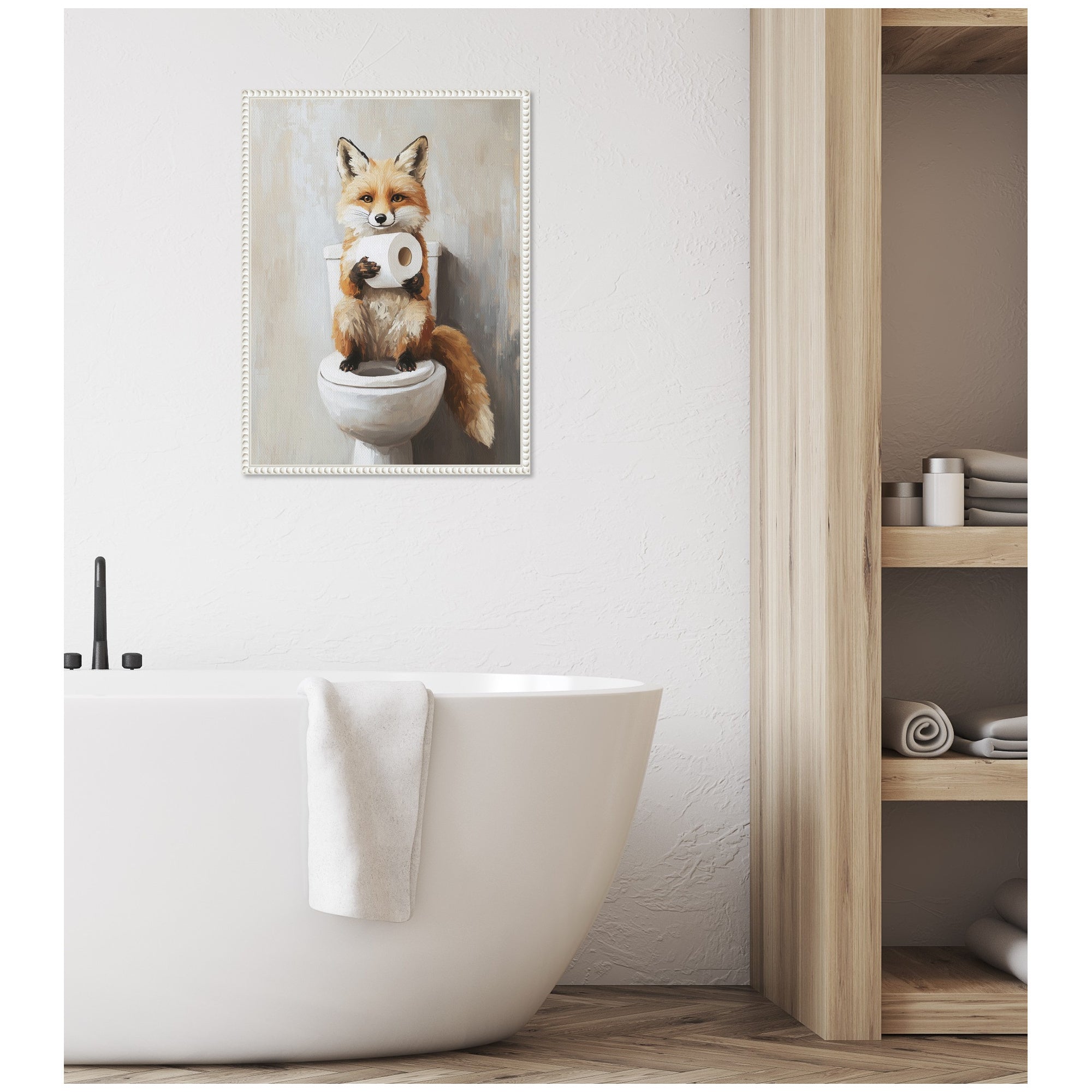 Sylvie Cute Fox Toilet Paper Roll Toilet Bathroom Art Framed Canvas by The Creative Bunch Studio