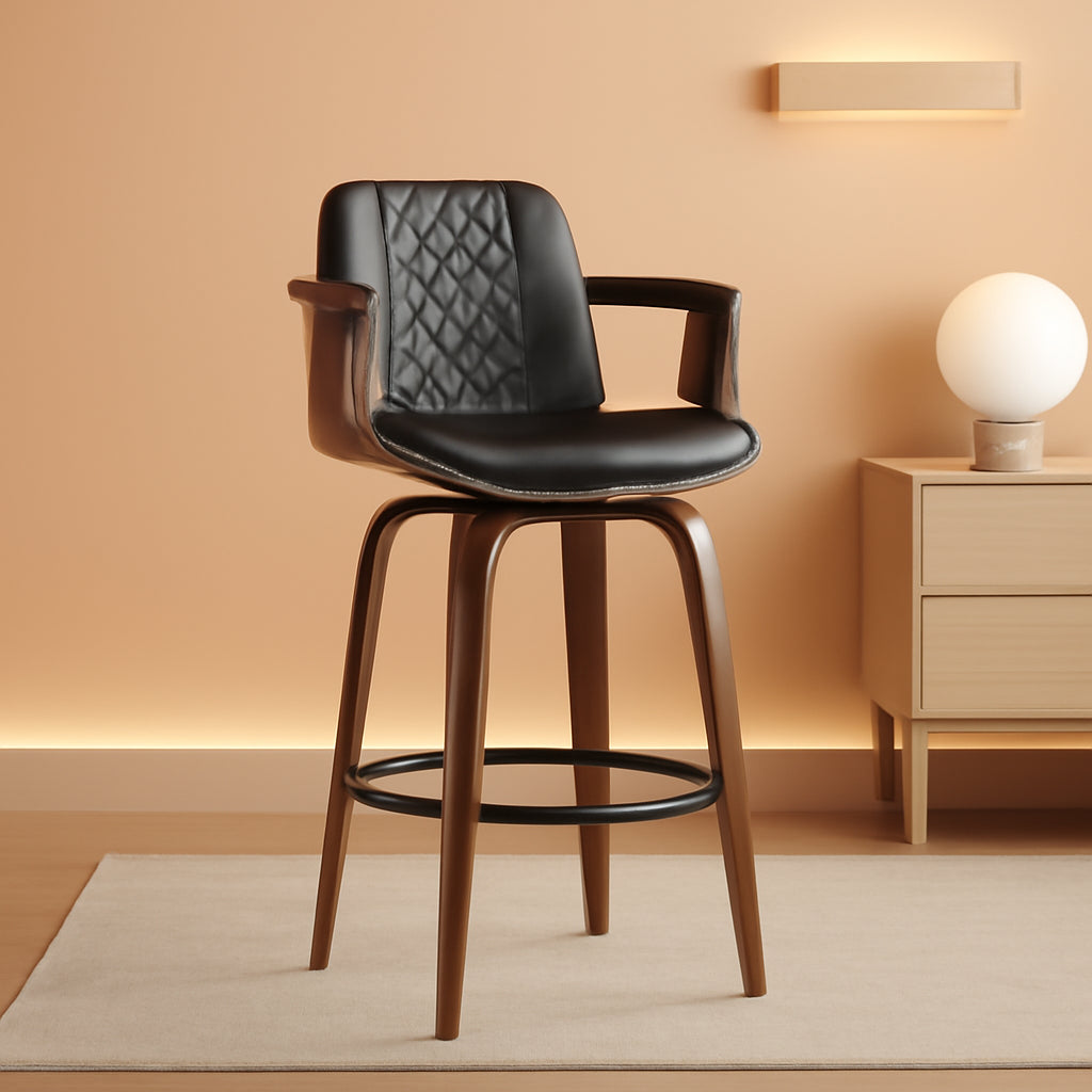 Set Of 3 26 Inch Bar Stools Black PU Leather Upholstery