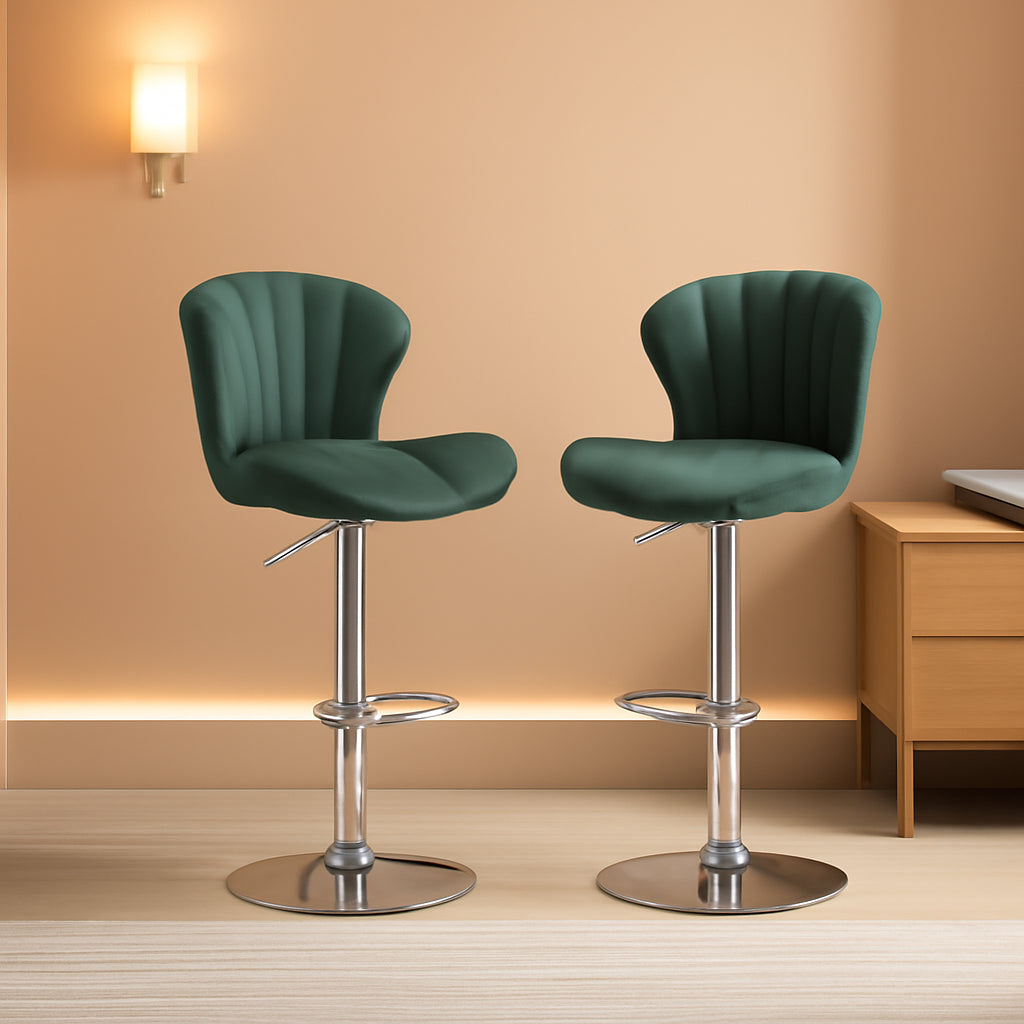 Green Velvet Adjustable Swivel Bar Stools Set Of 2