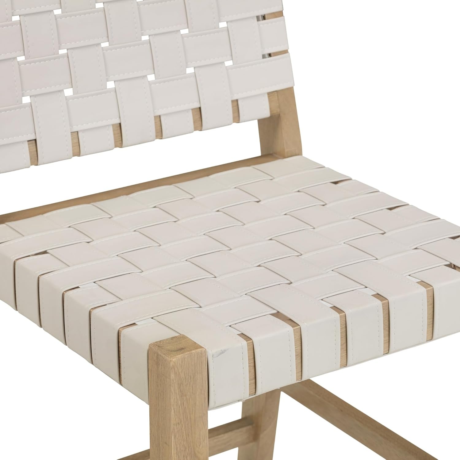 Mid Century Modern Bar Stool With Back In Off White Faux Leather