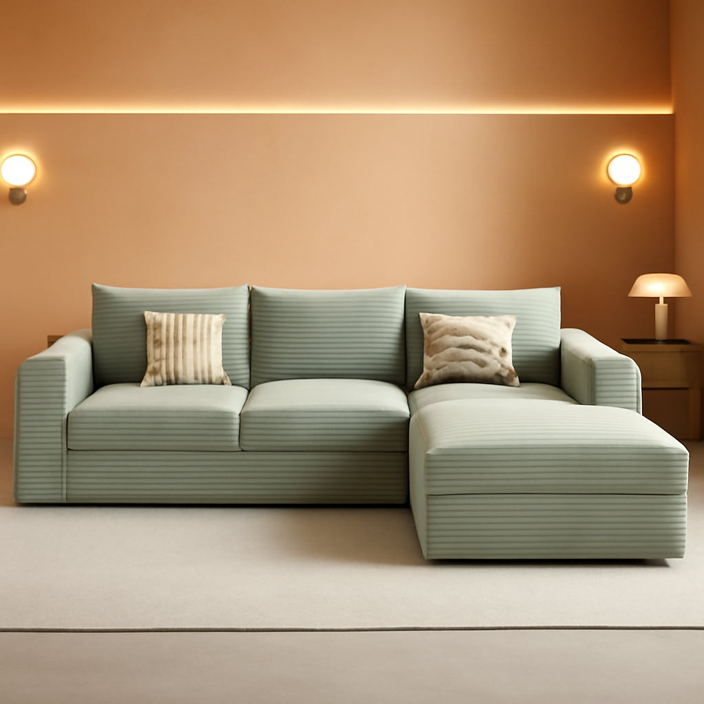 107 Inch Grey Corduroy L Shaped Modular Sleeper Sofa