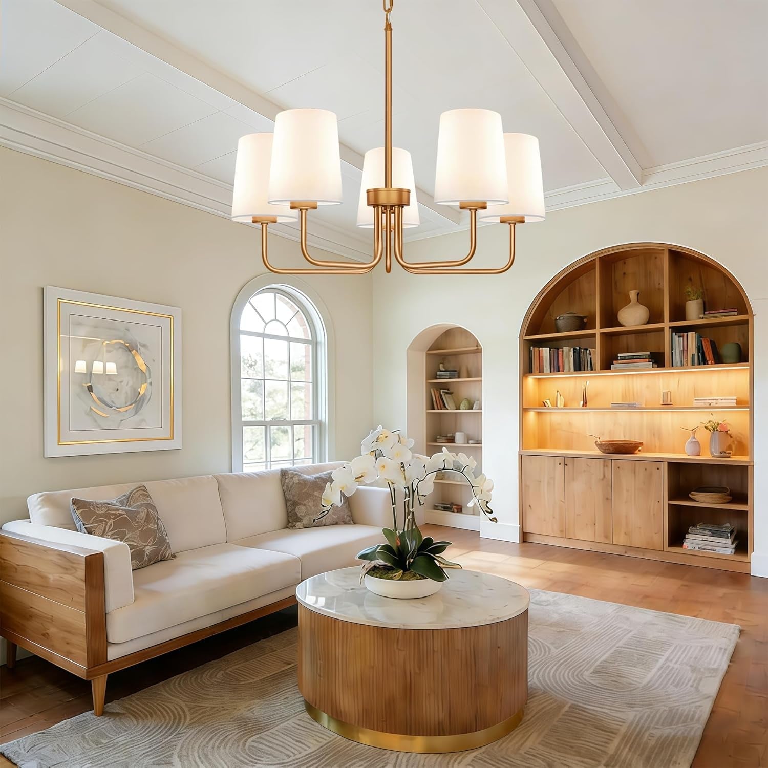 Brass Farmhouse Chandelier Five Light Adjustable Fixture-1