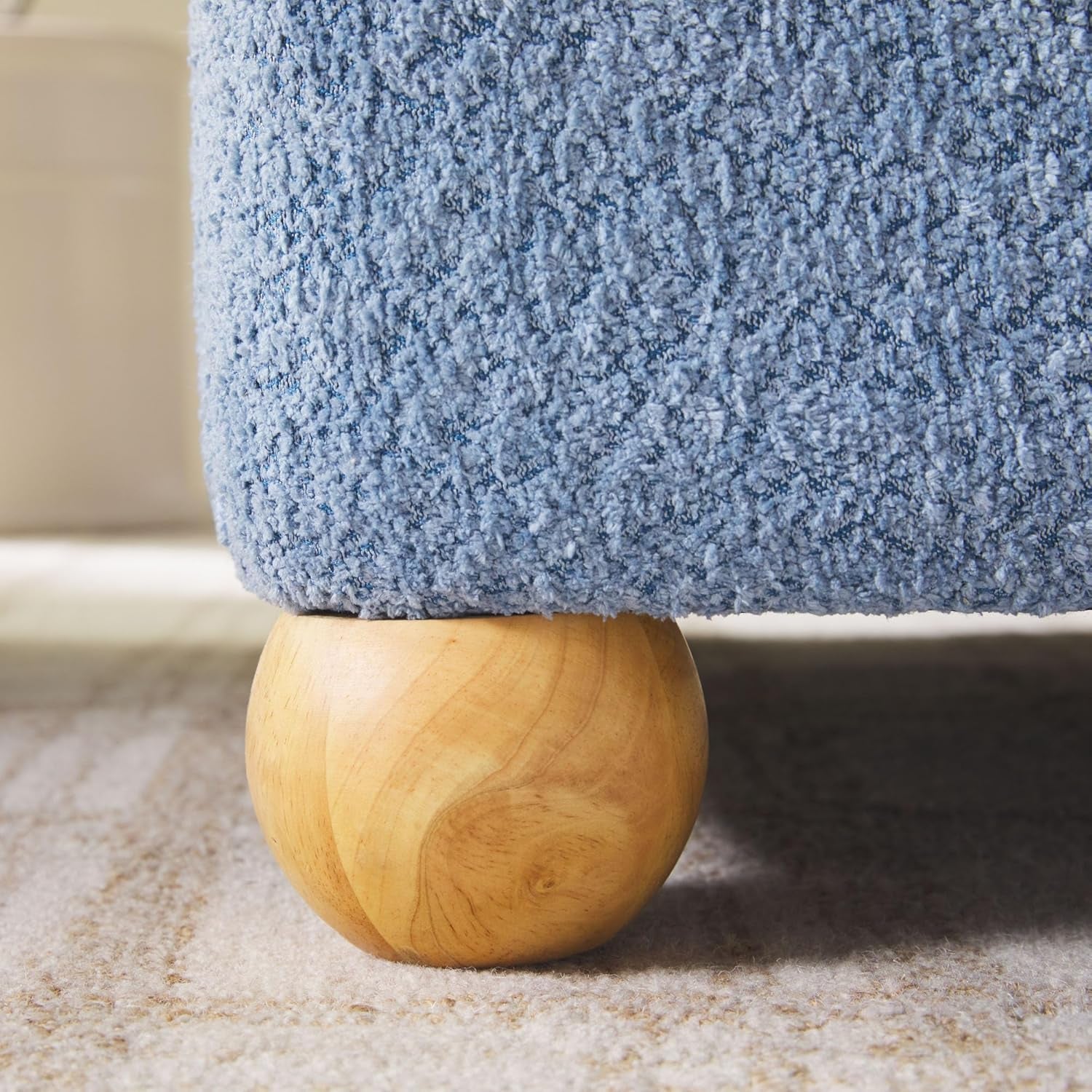 Oversized Large Soft Blue Boucle Fabric Storage Ottoman