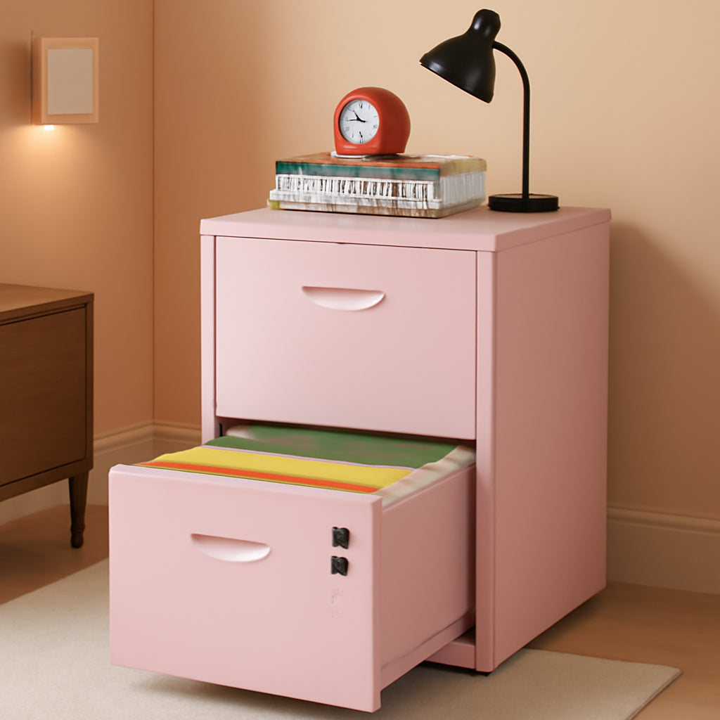 2 Drawer Pink Metal Vertical Filing Cabinet With Lock For Letter Size Files Home Office
