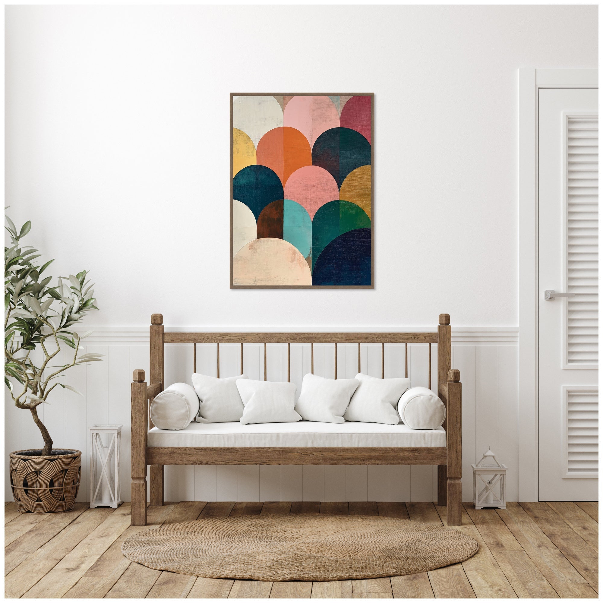 Sylvie Minimalist Geometric Abstract Jewel Tone Framed Canvas by The Creative Bunch Studio