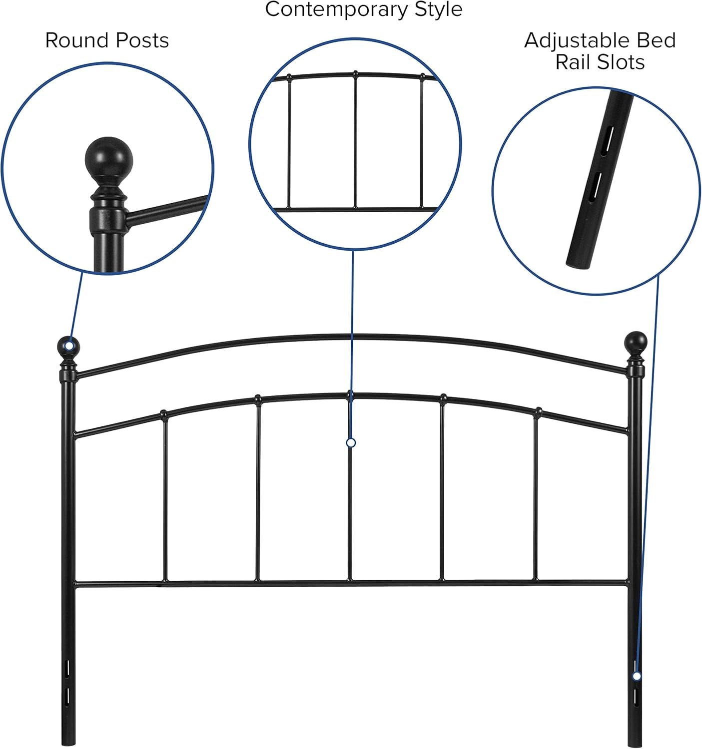 Contemporary Black Metal Queen Size Headboard with Support