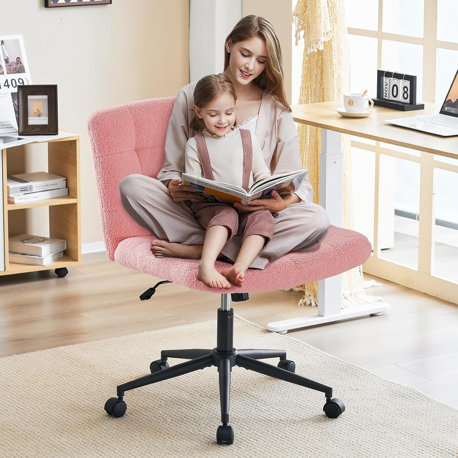 Pink Swivel Office Chair With Wheels Height Adjustable