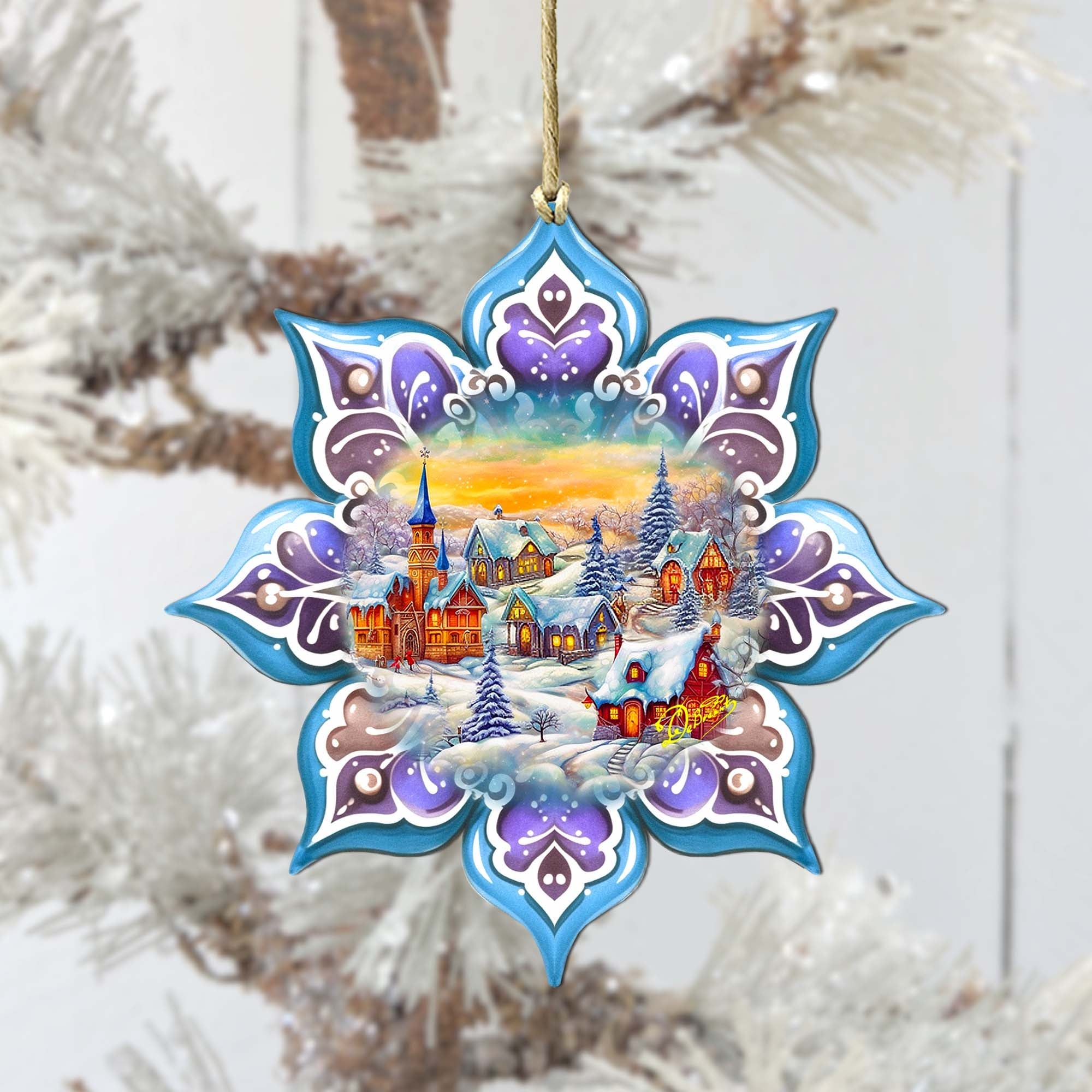 Christmas Village Snowflake Large Wooden Ornament by G. Debrekht | Christmas Décor - 8688417M-4