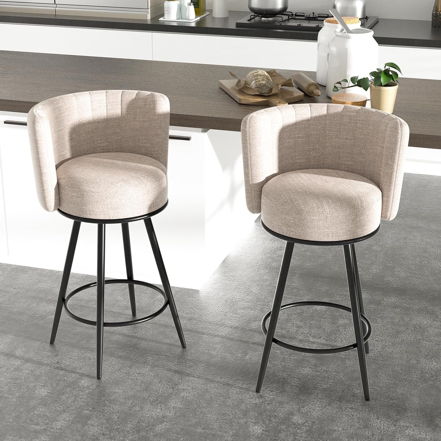 Stylish Swivel Bar Stools Set of Two Beige