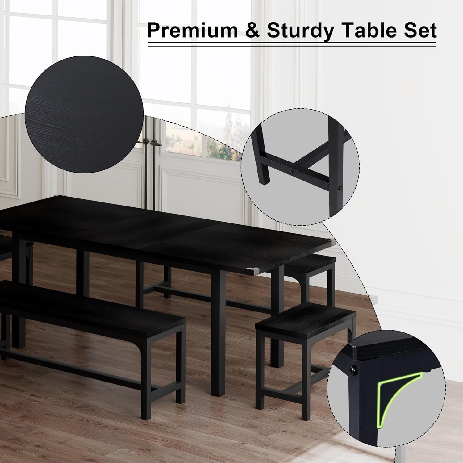 63 Inch Extendable Dining Table Set Black For 4 To 8