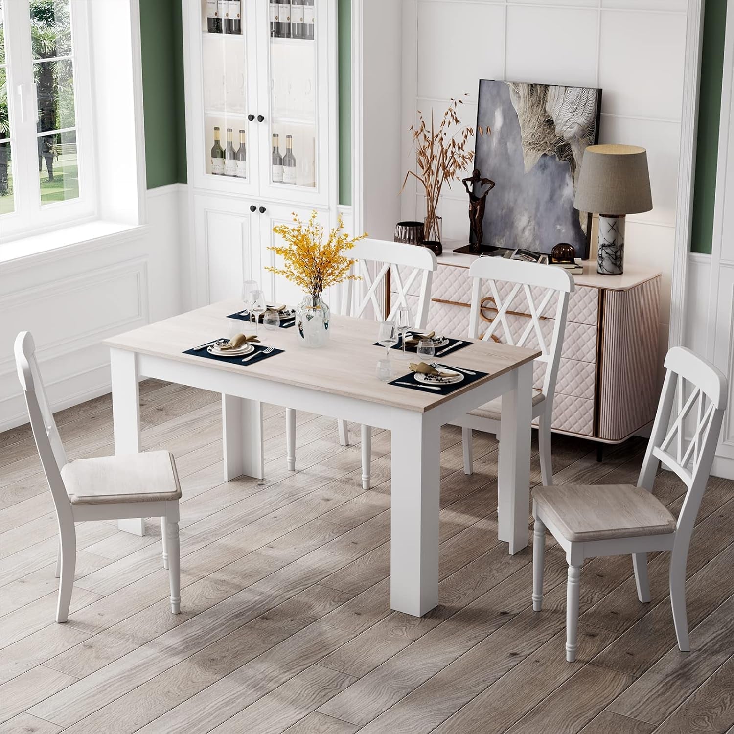 Wooden Dining Table For Four 47 By 28 Inches White Gray