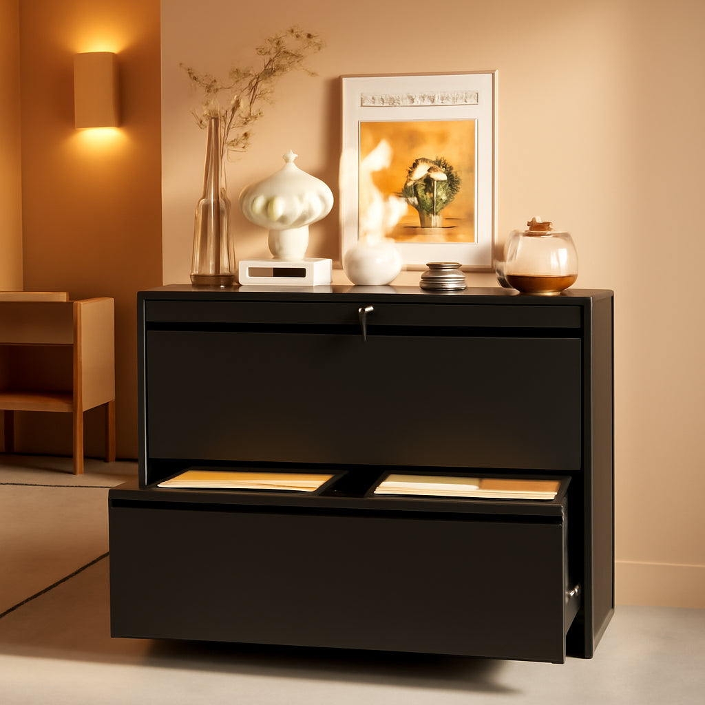 Black Lateral File Cabinet With Lock For Home Office
