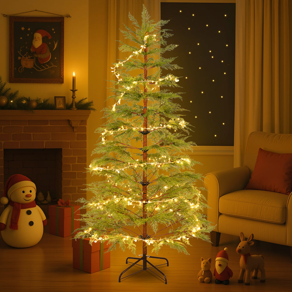 6 FT Pre-Lit Artificial Christmas Tree | 300 Star & Moon LED Lights, 612-Tip PE Realistic Branches & Metal Stand — Full Holiday Tree