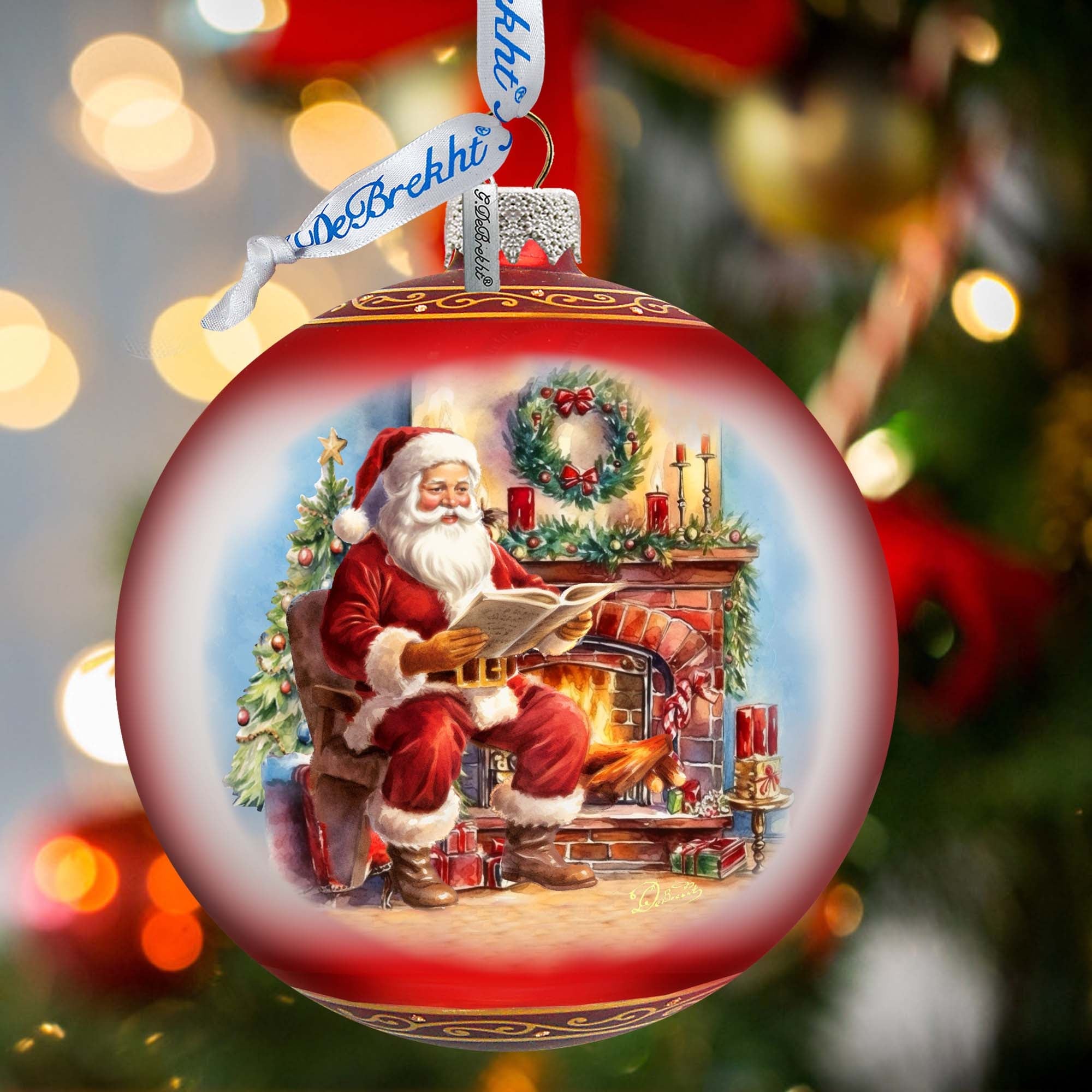 Santa’s Cozy Audit Lg Glass Ornament by G.Debrekht | Christmas Santa Snowman Décor - 73957-3