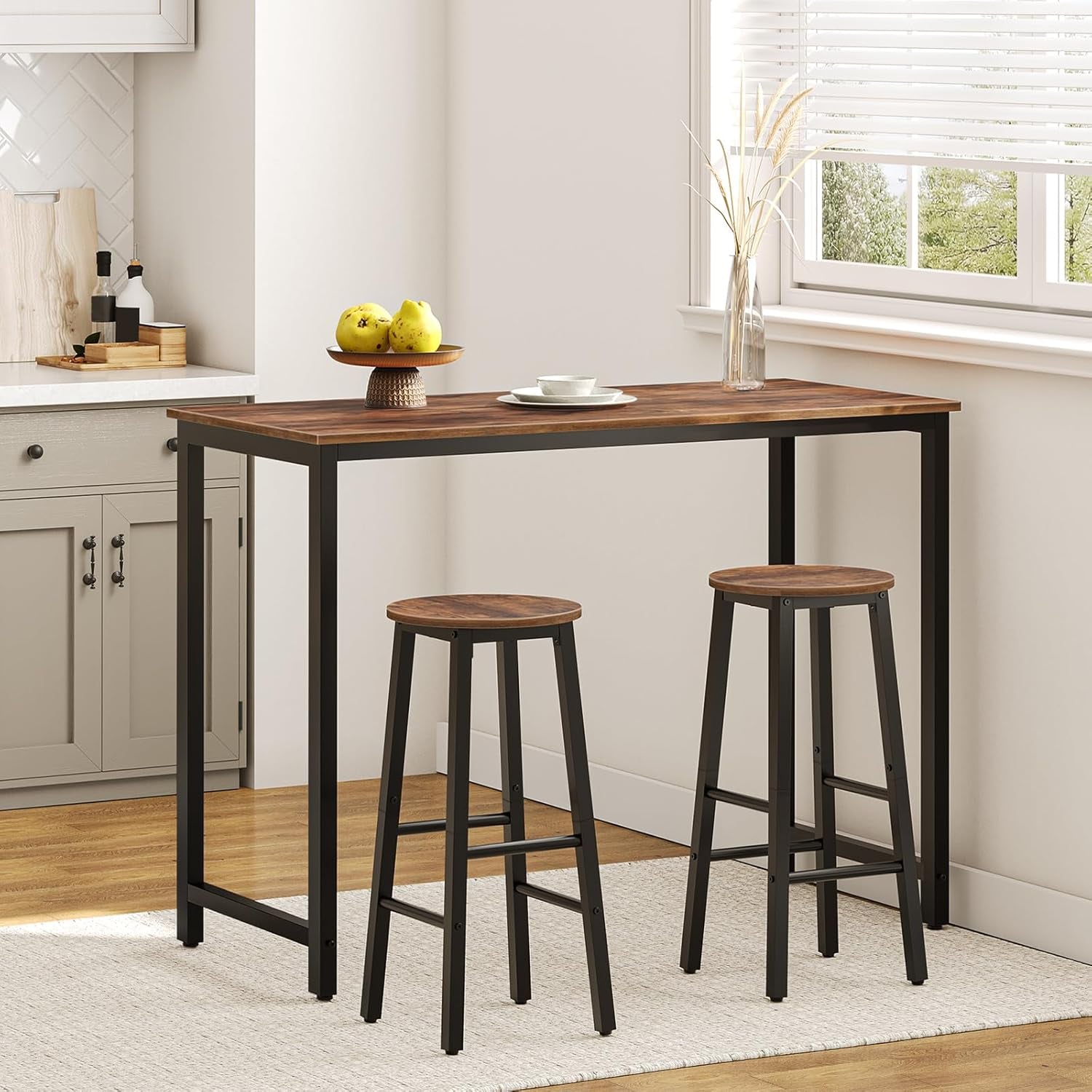 Bar Stools Set Of 2 24.8 Inch Rustic Brown Kitchen Island