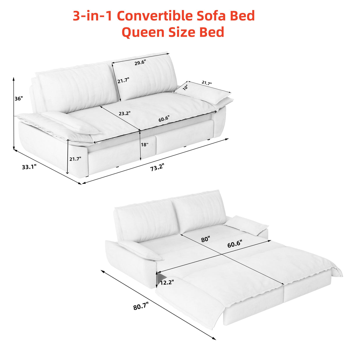 3-in-1 Convertible Sleeper Sofa Bed in Green