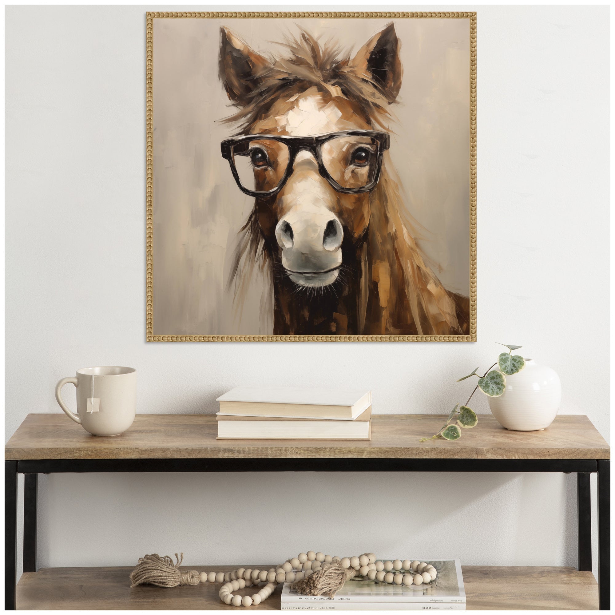 Sylvie Hay Those Are My Glasses Horse Framed Canvas by The Creative Bunch Studio