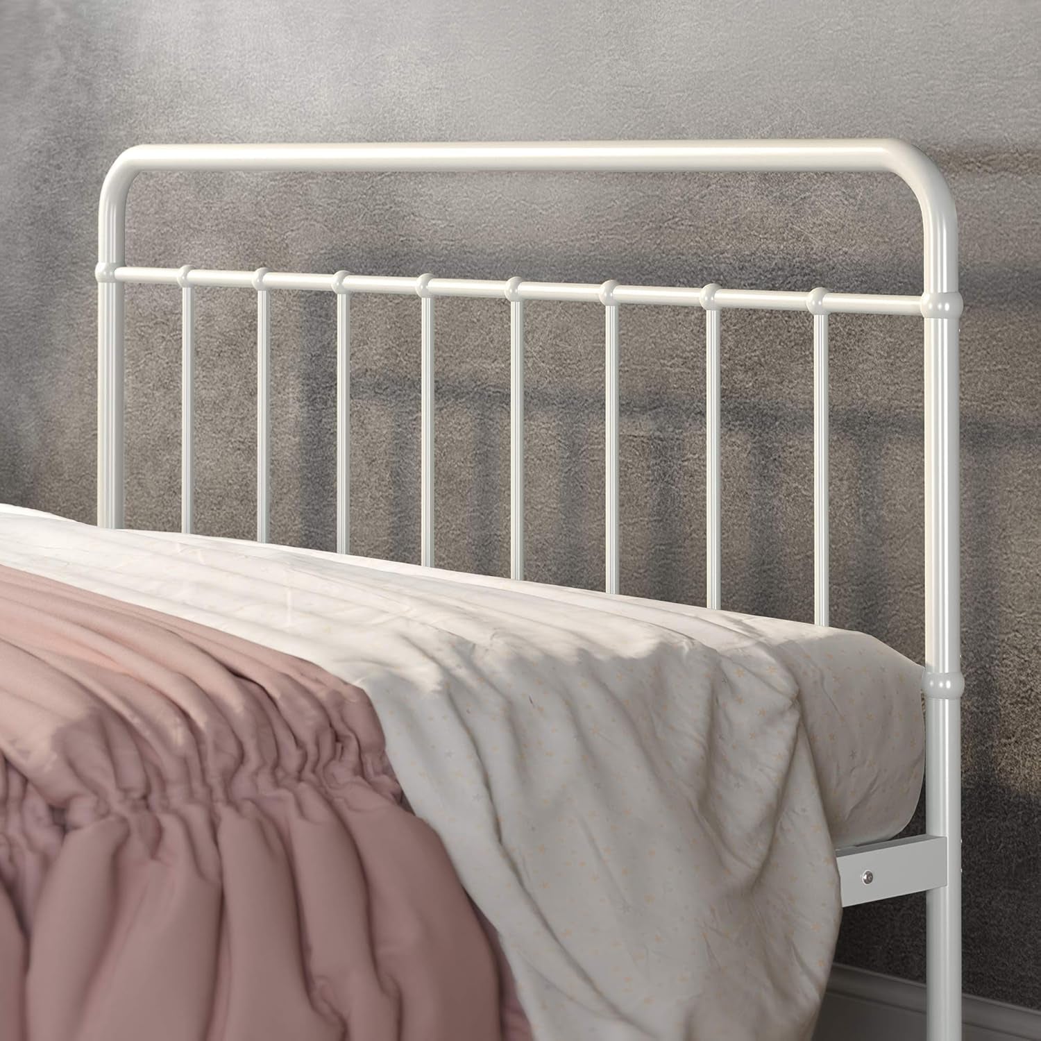 White Full Panel Metal Bed Frame Industrial Strength