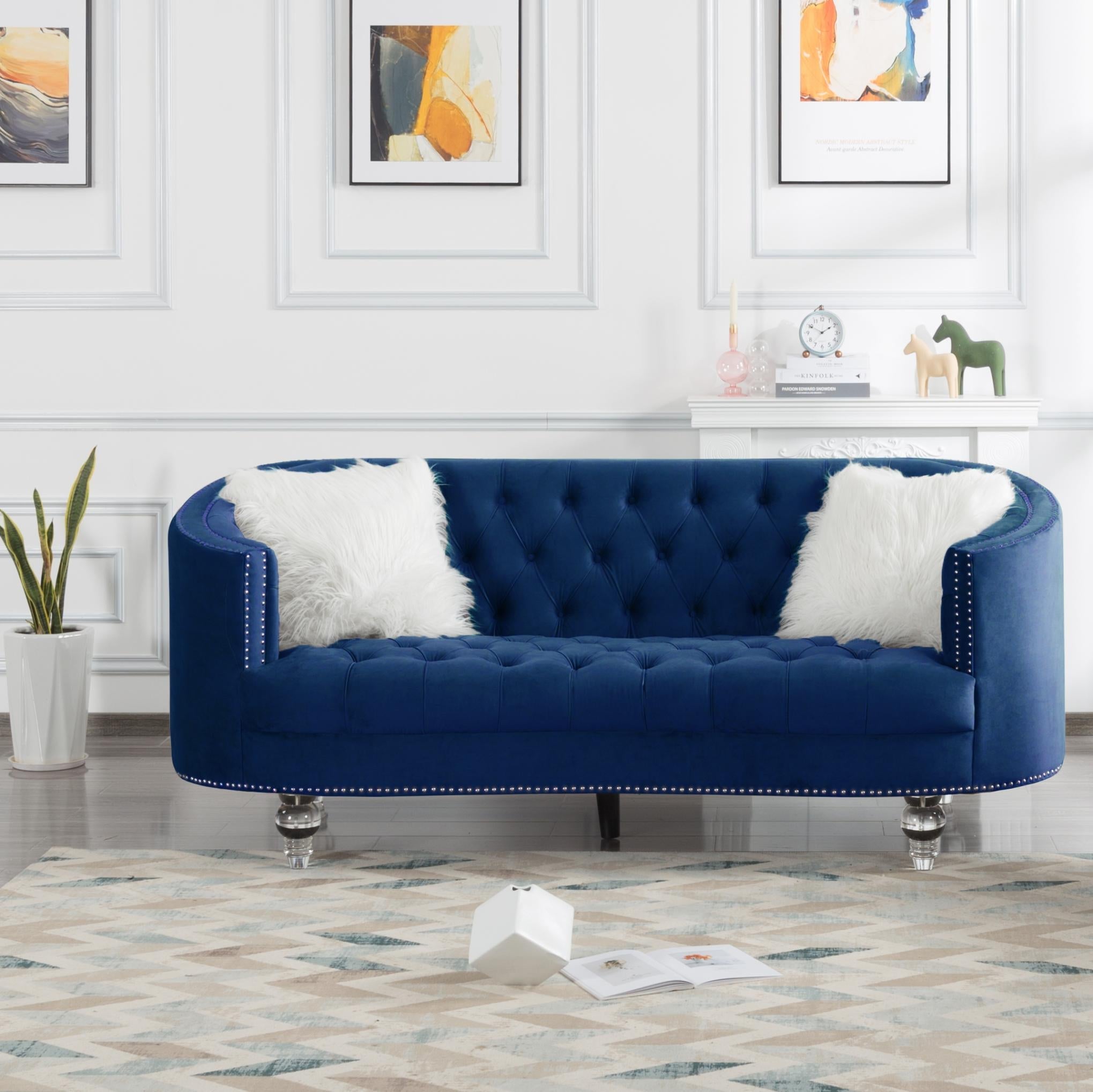 Living Room Sofa Navy Blue Velvet-1