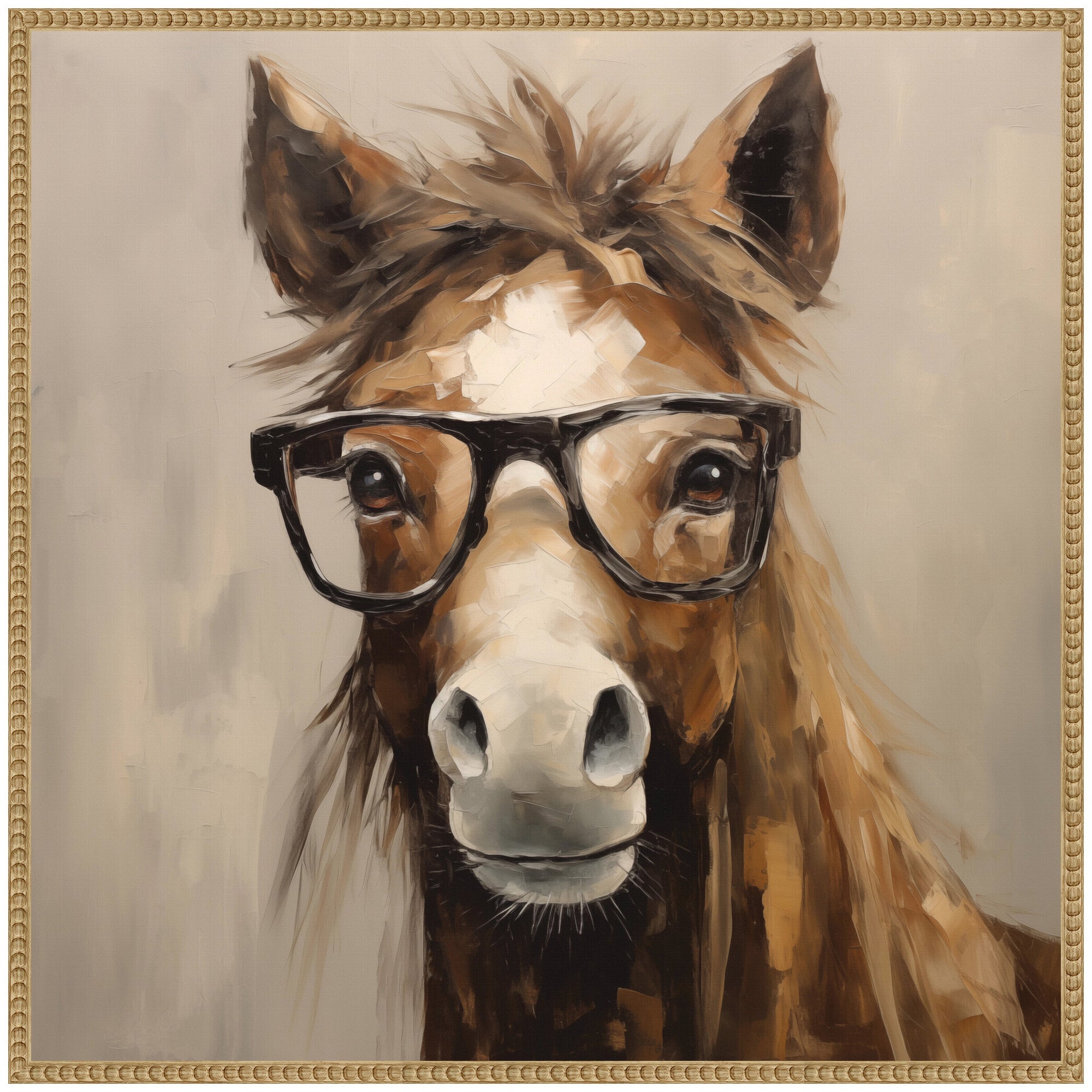 Sylvie Hay Those Are My Glasses Horse Framed Canvas by The Creative Bunch Studio