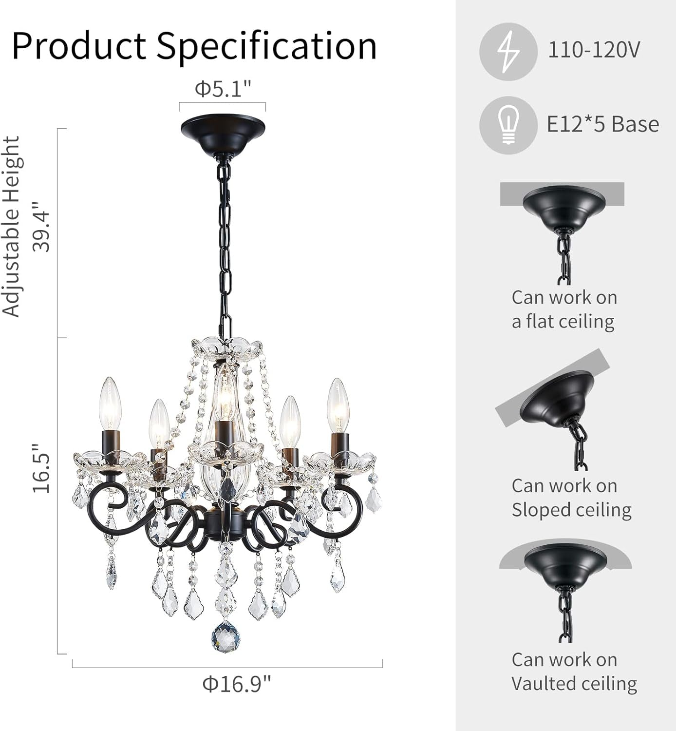 Small Black Crystal Chandelier Pendant Light Fixture-2