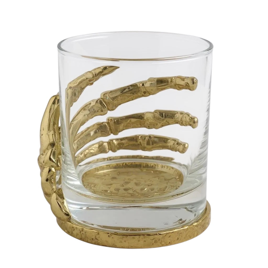 Set of 4 - Skeleton Hand Whisky Glasses | Juice Glasses | Drinkware | Statement Barware | Halloween Glasses | Gold, Silver or Antique Finish-1