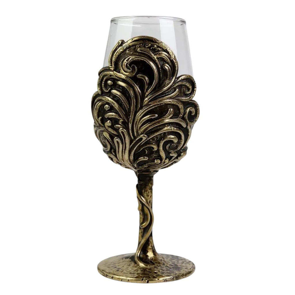 Set of 4 - Intricate Leaf/Ambi Design Wine Glasses | Decorative Drinkware | Statement Barware | Silver, Gold or Antique Finish-6