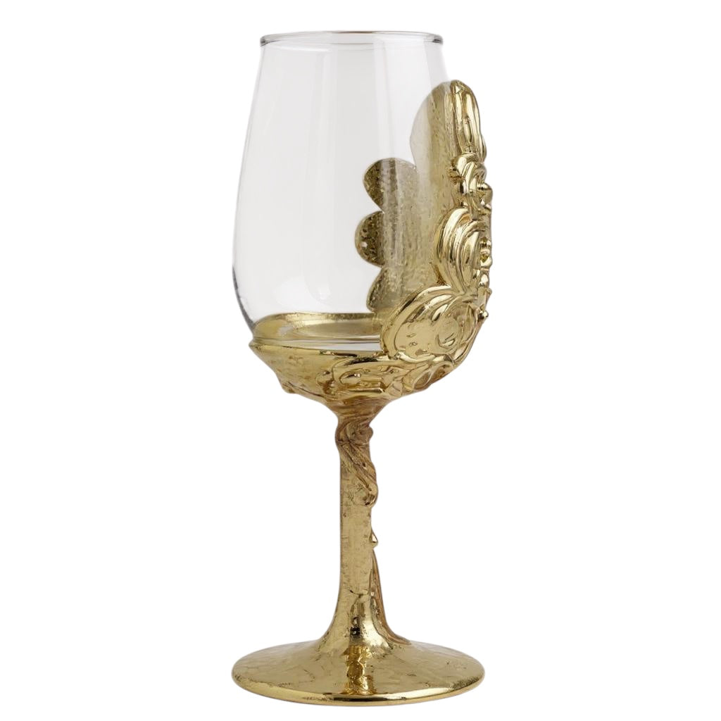 Set of 4 - Intricate Leaf/Ambi Design Wine Glasses | Decorative Drinkware | Statement Barware | Silver, Gold or Antique Finish-4