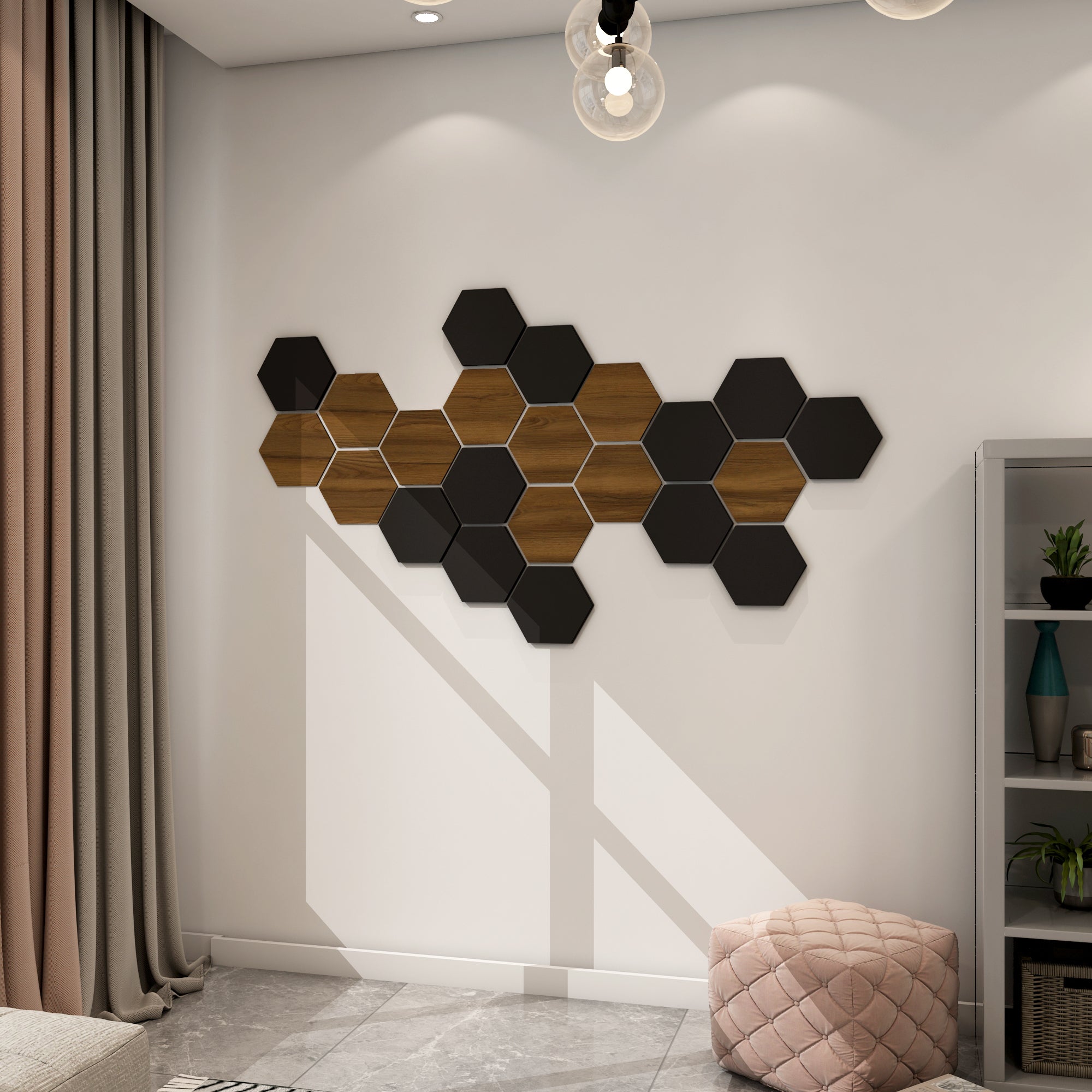 Black and Dark Wood Hexagons-1