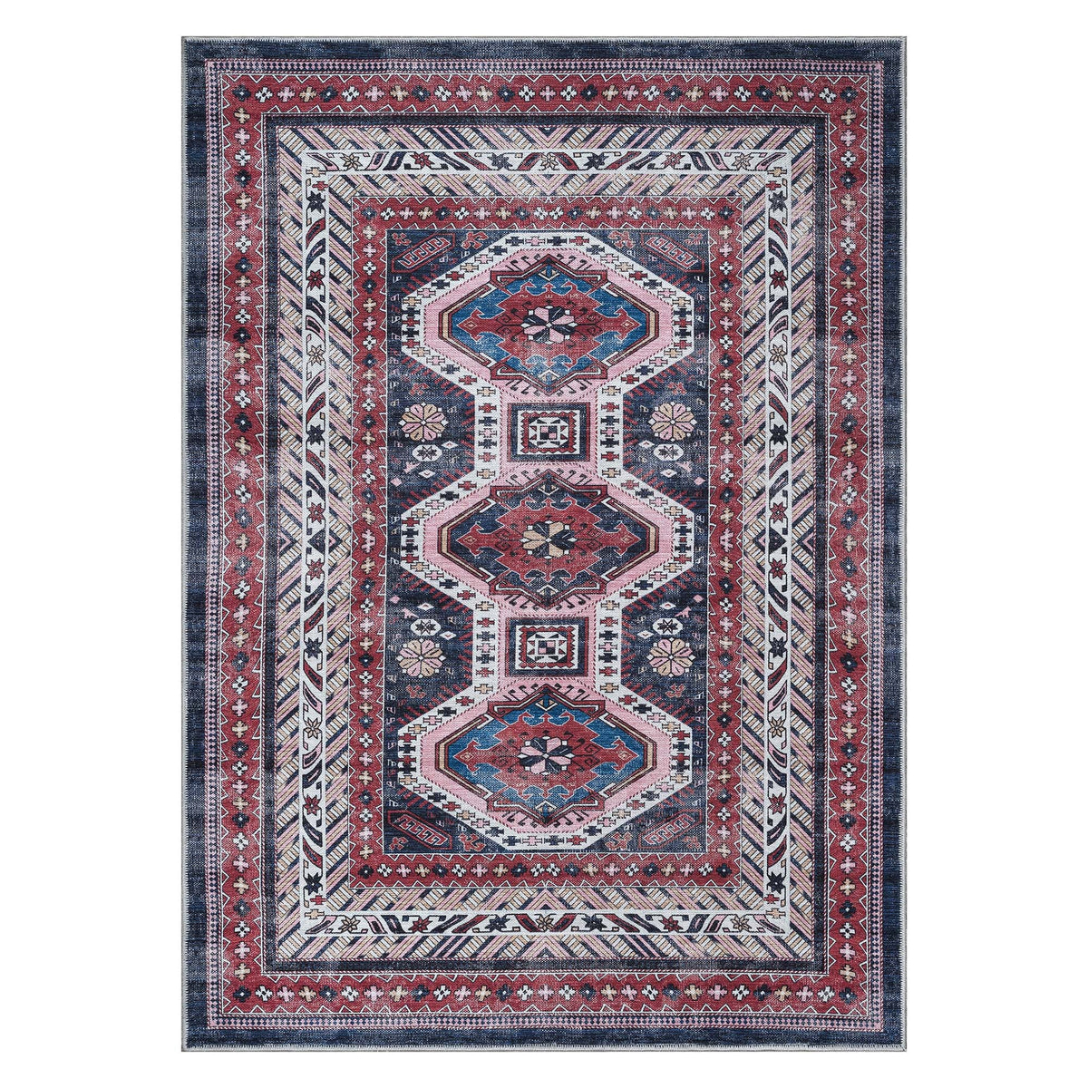 Kazak Vintage Blue Rust Oriental Rug