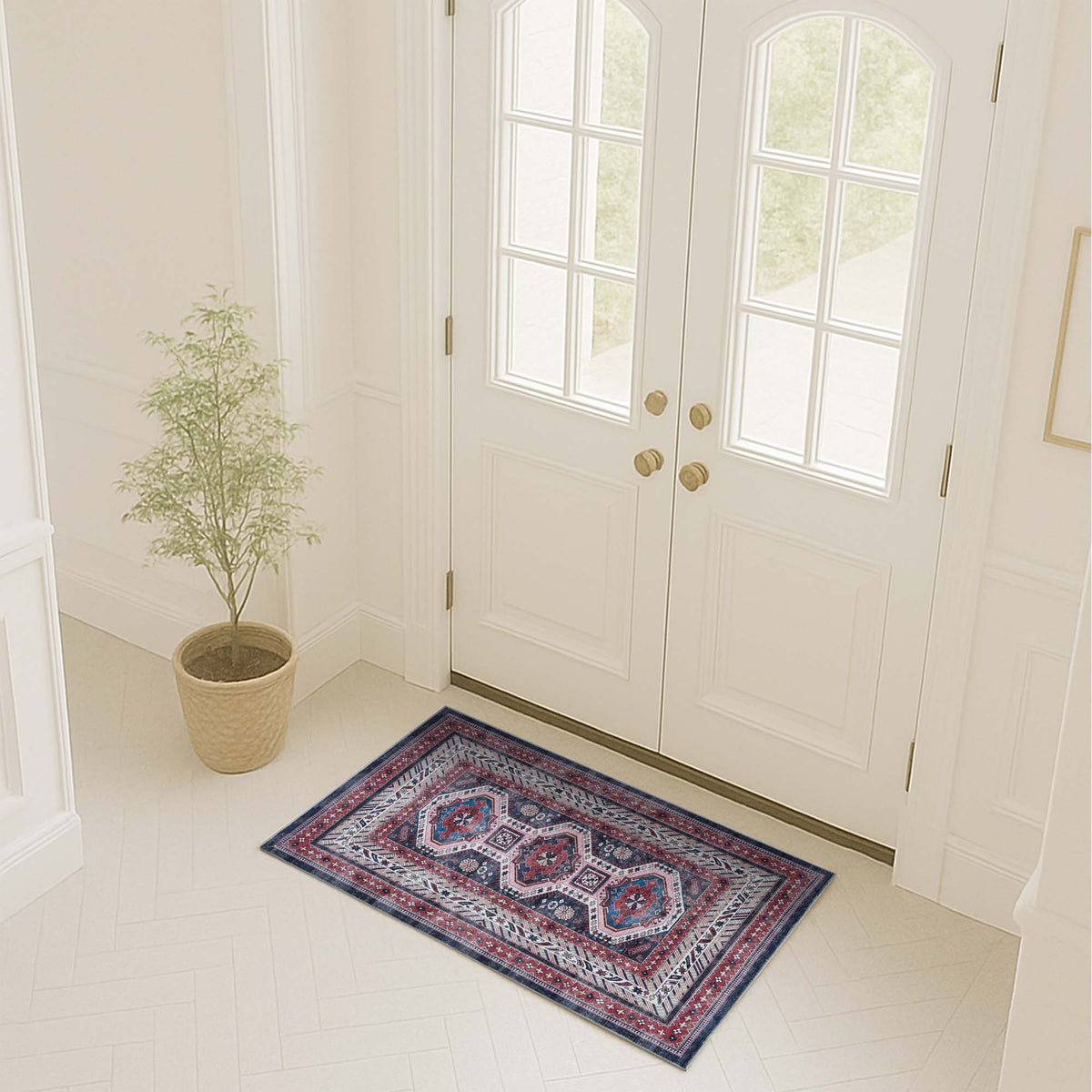 Kazak Vintage Blue Rust Oriental Rug