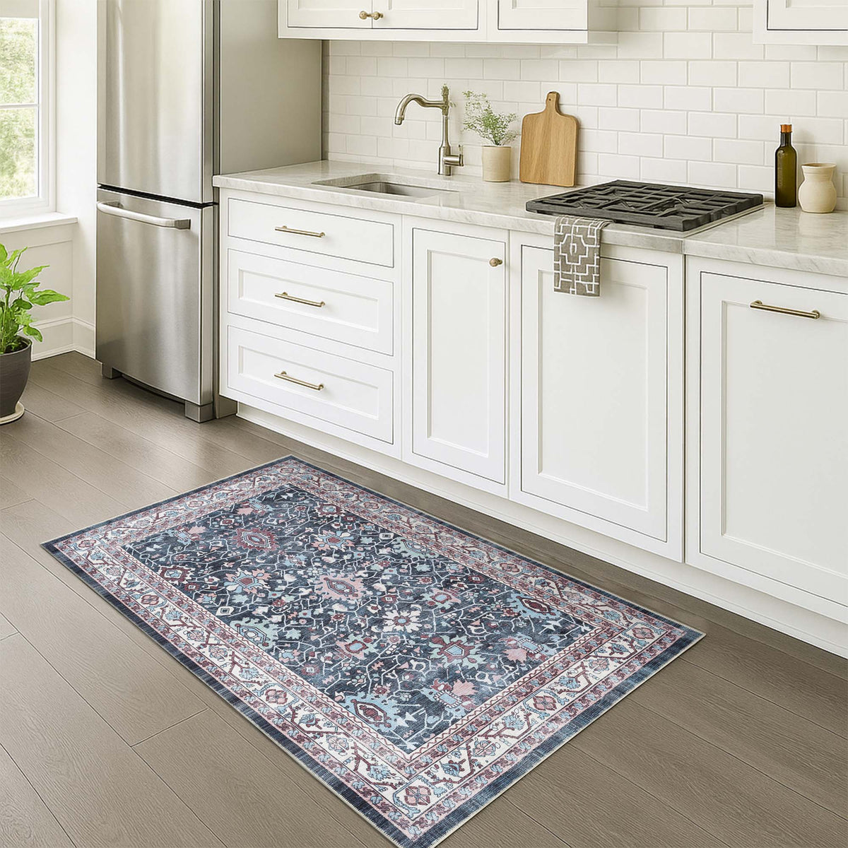 Axelle Blue Turkish Oushak Vintage Rug