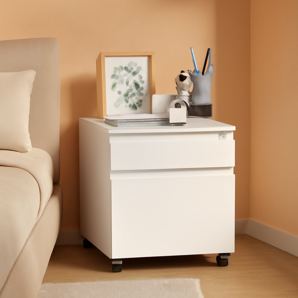 Three Drawer Mobile File Cabinet Under Desk White With Locking System For Legal Letter A4 Files