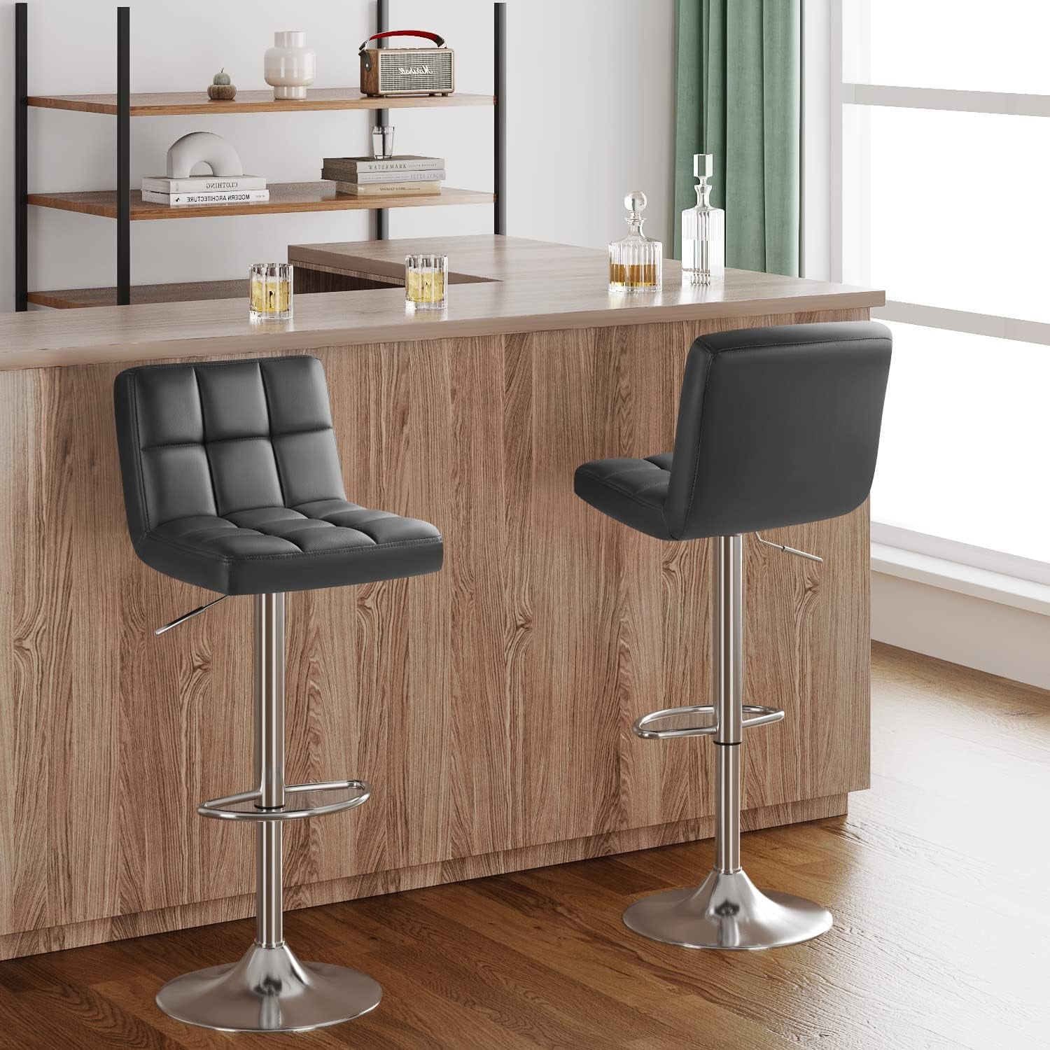 Bar Stools Gray Adjustable Swivel Counter Height 2 Pack