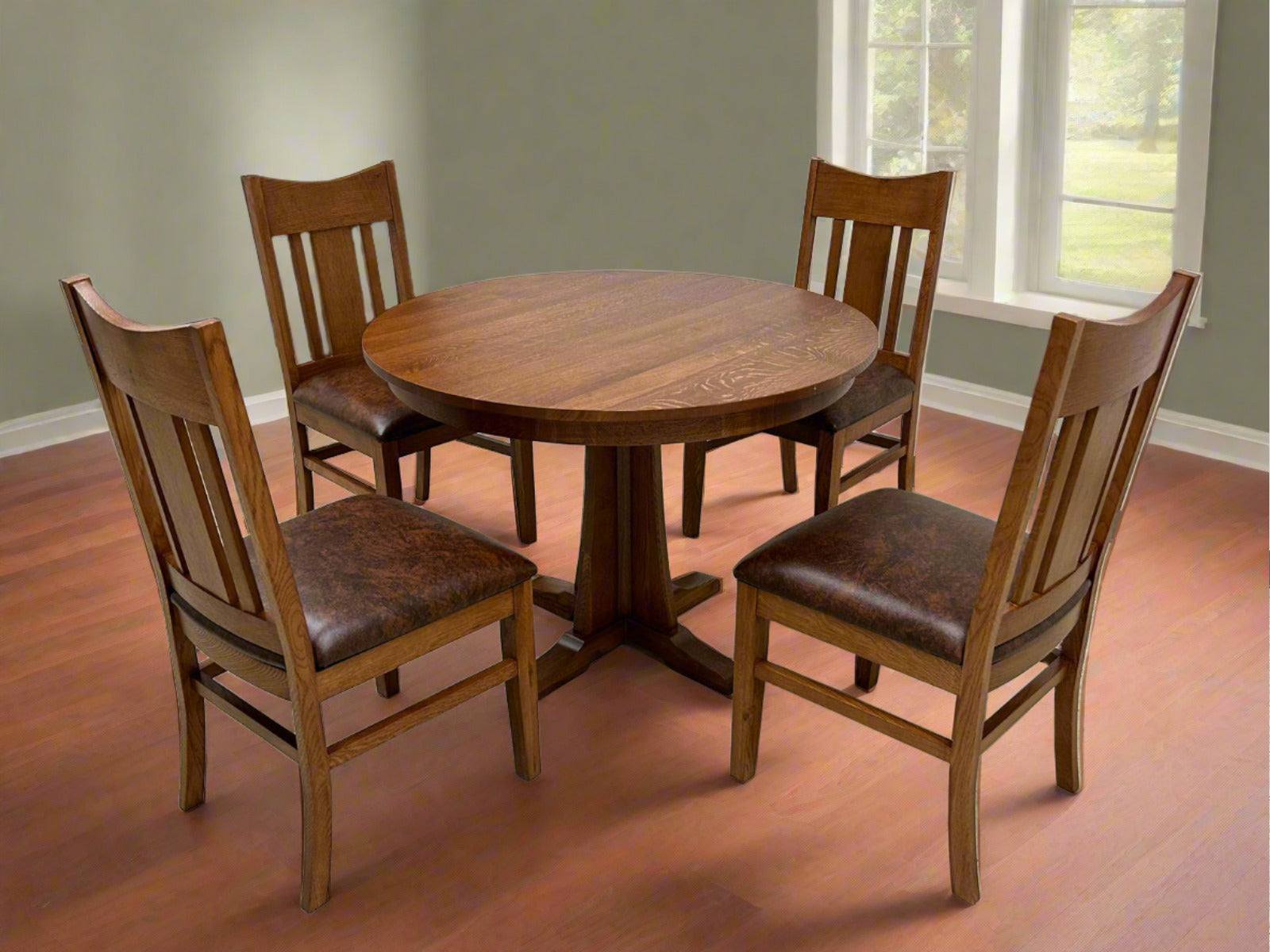 Mission Quarter Sawn Oak Round Dining Table Set - 40"