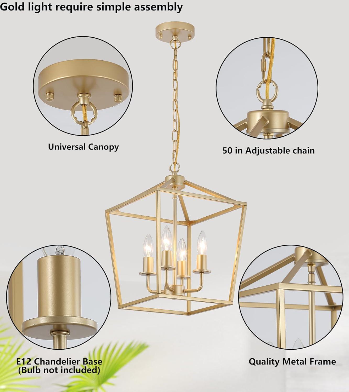 Industrial Gold Four Light Chandelier Lantern Fixture-2