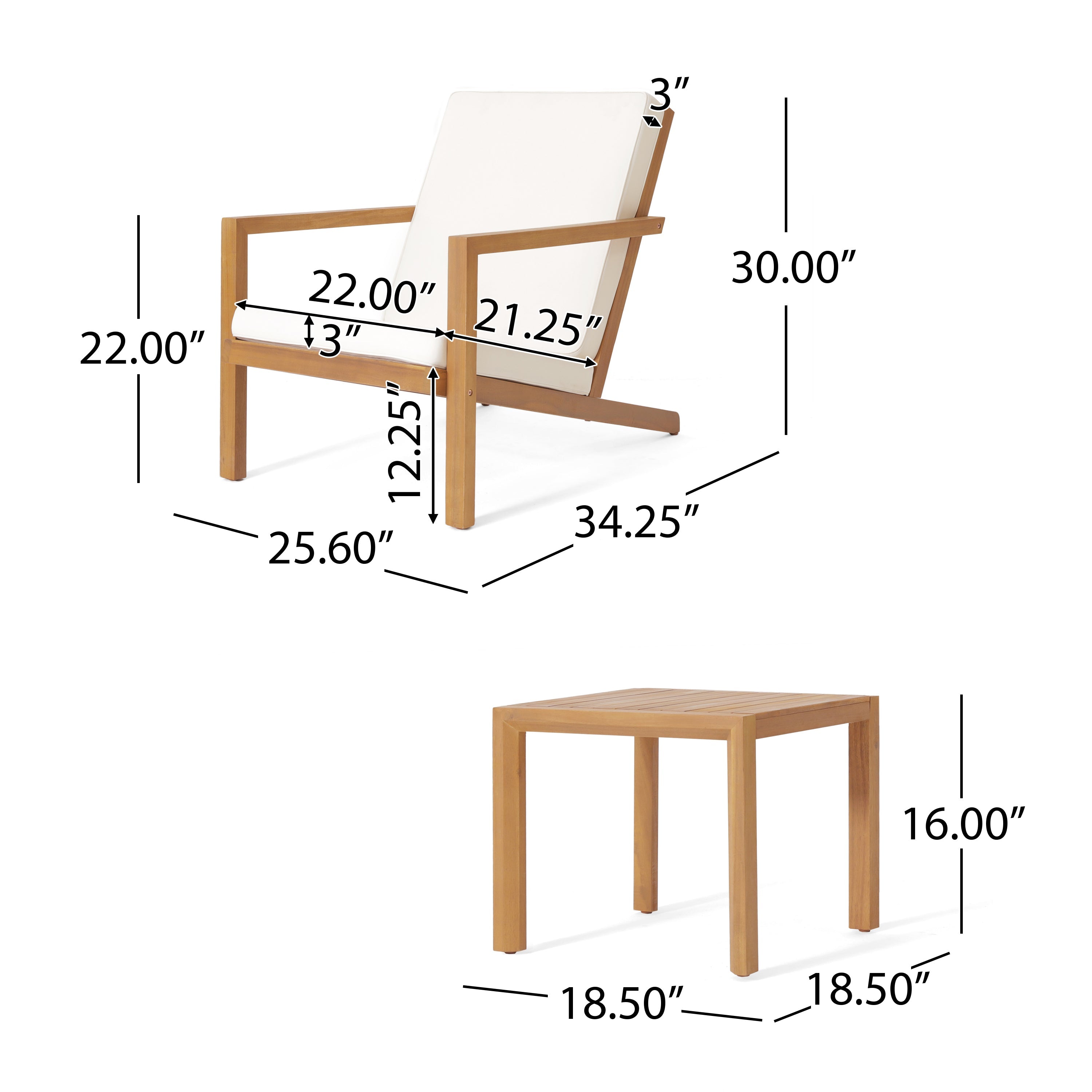 3 Pieces Acacia Wood Outdoor Minimalist set-4