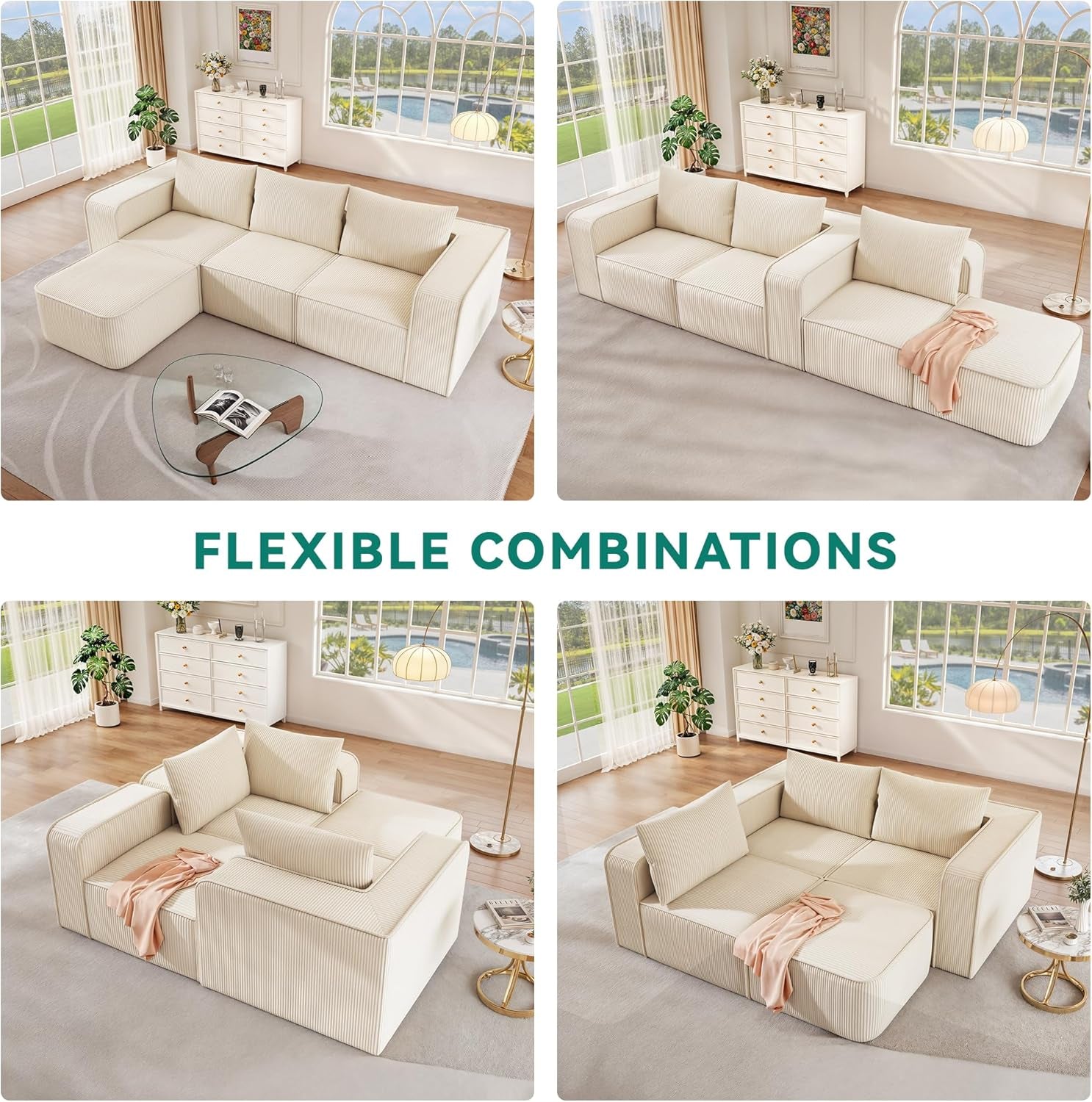 107 Inch Cloud Modular Sofa with Deep Seats Comfort