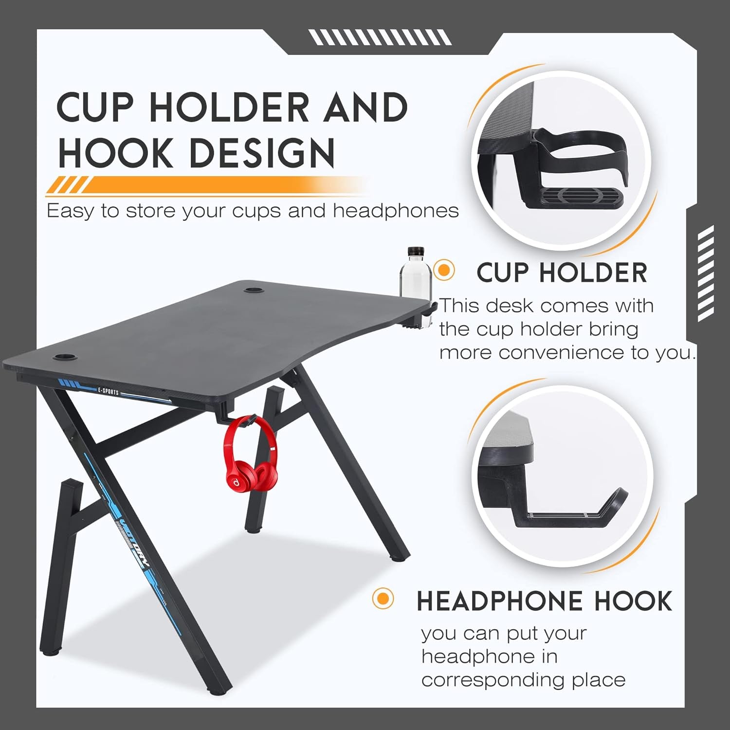 47x23 Gaming Desk Cup Holder For Home Office Setup