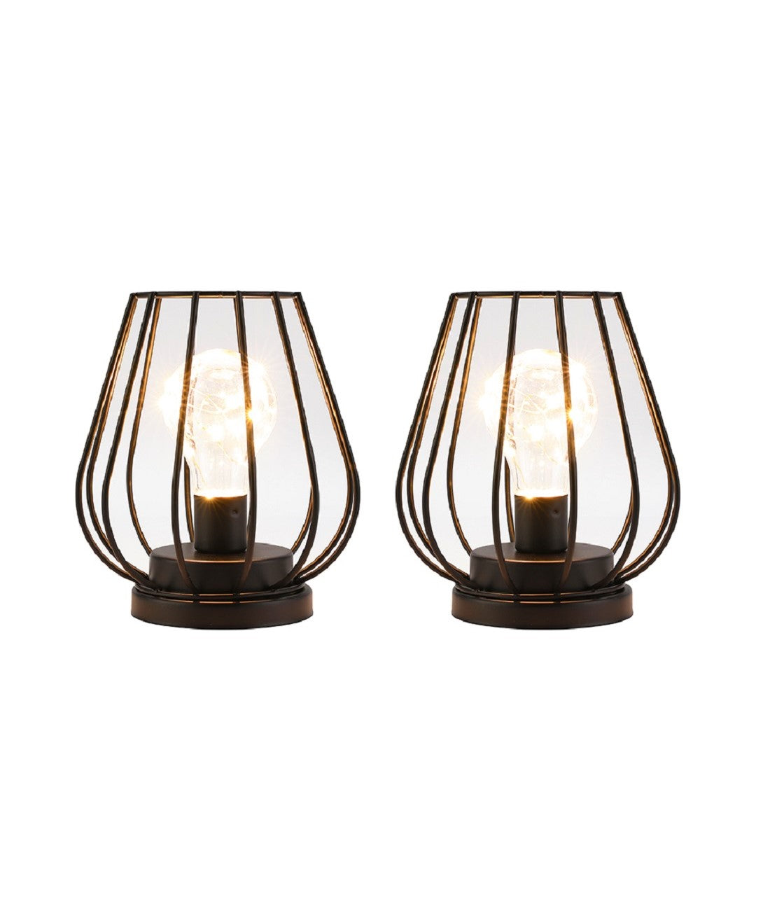 7'' Tall  Set of 2 Metal Battery Operated Lamp  (Black)-4