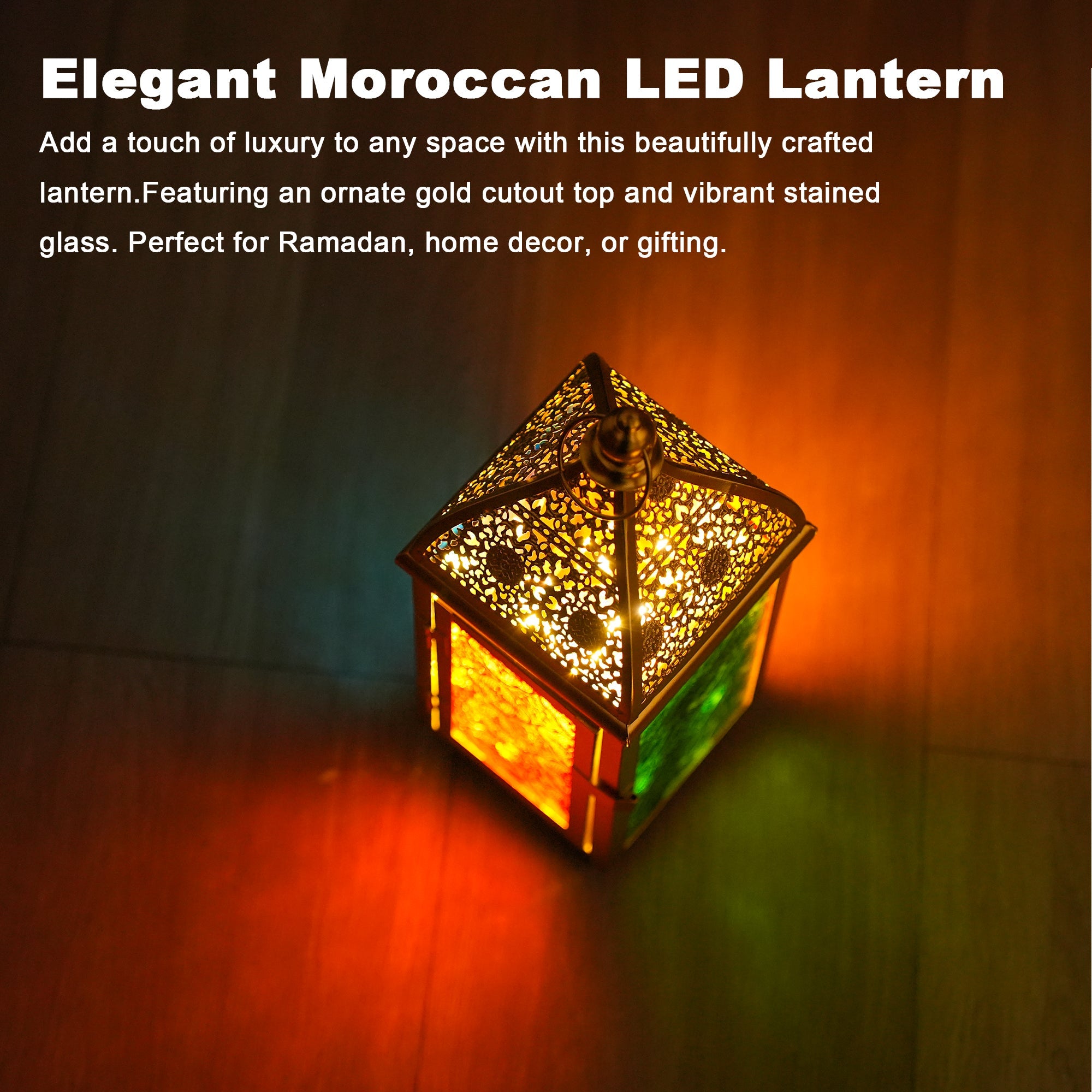 Set of 2  Moroccan Lanterns - 12" H, Battery Operated, Indoor/Outdoor Decor for Ramadan, Patio, Weddings & Events-3