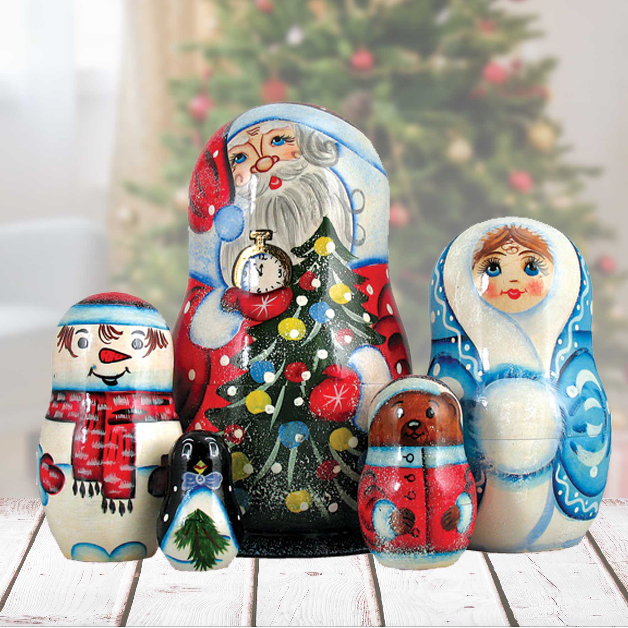 Santa Snowmaiden Family Nesting Hand-Painted Doll Set of 5 by G. DeBrekht | Christmas Santa Snowman Décor - 110060-2-0