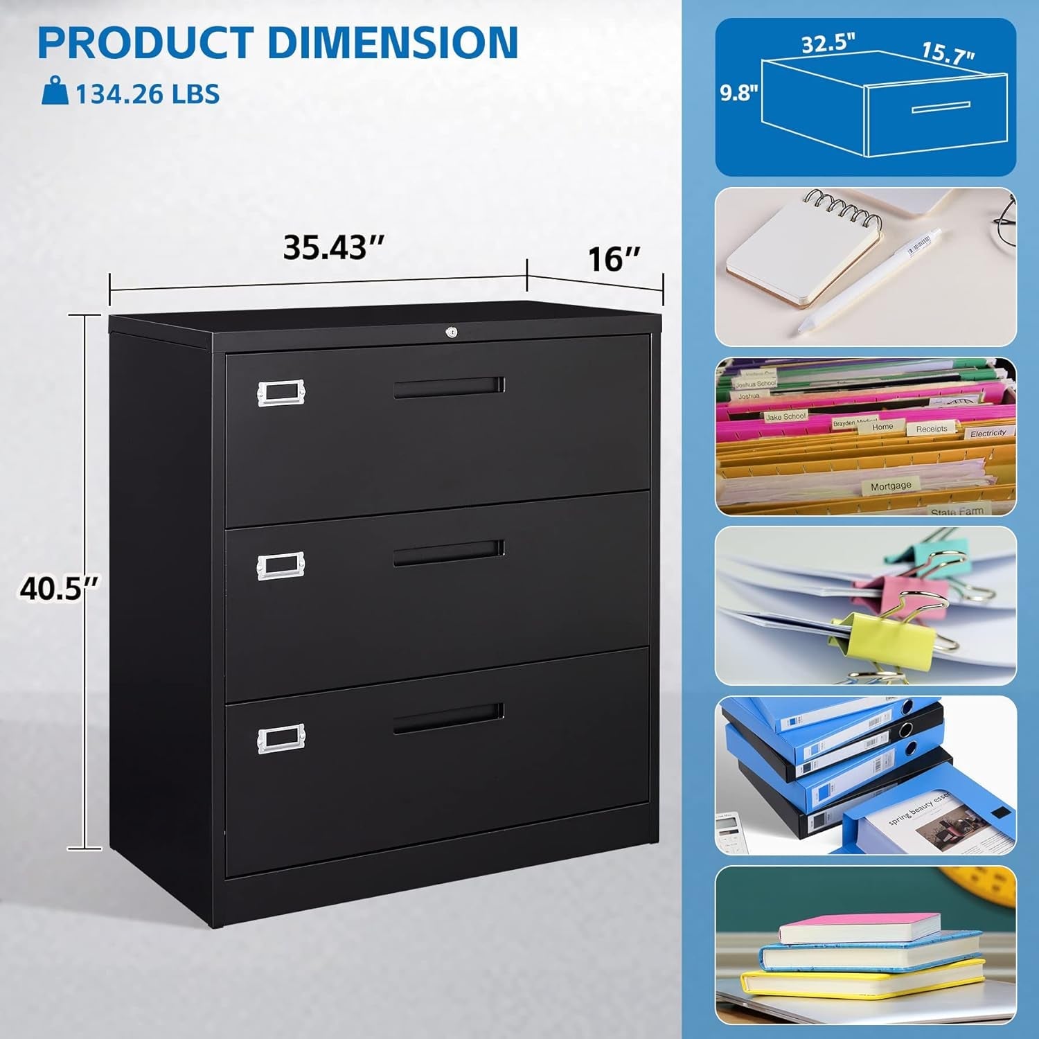 Lateral File Cabinet With Lock 3 Drawer For Legal Letter A4