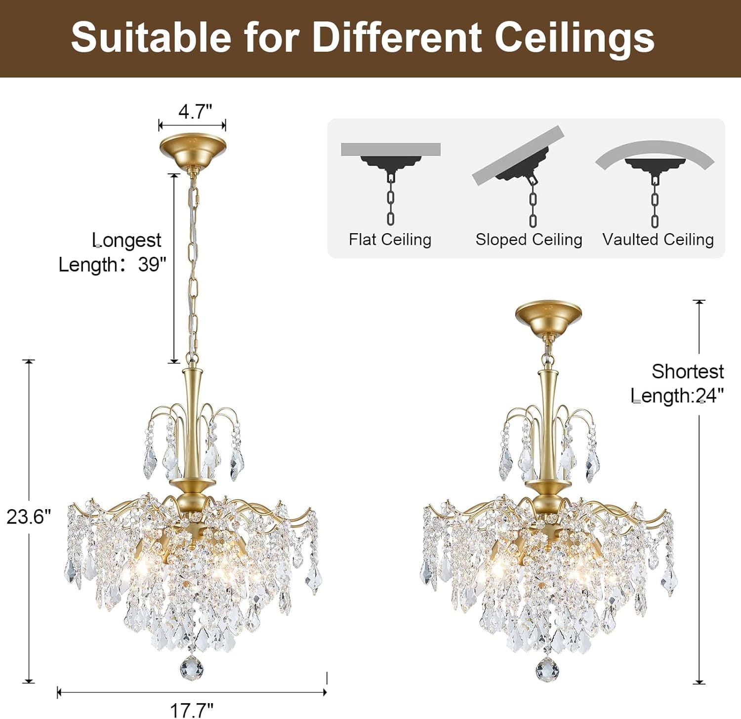 Gold Crystal Chandelier Illumination Six Light Pendant-4