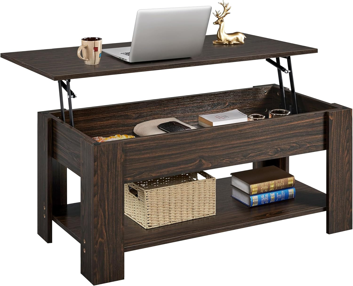 Espresso Lift Top Coffee Table With Hidden Compartment
