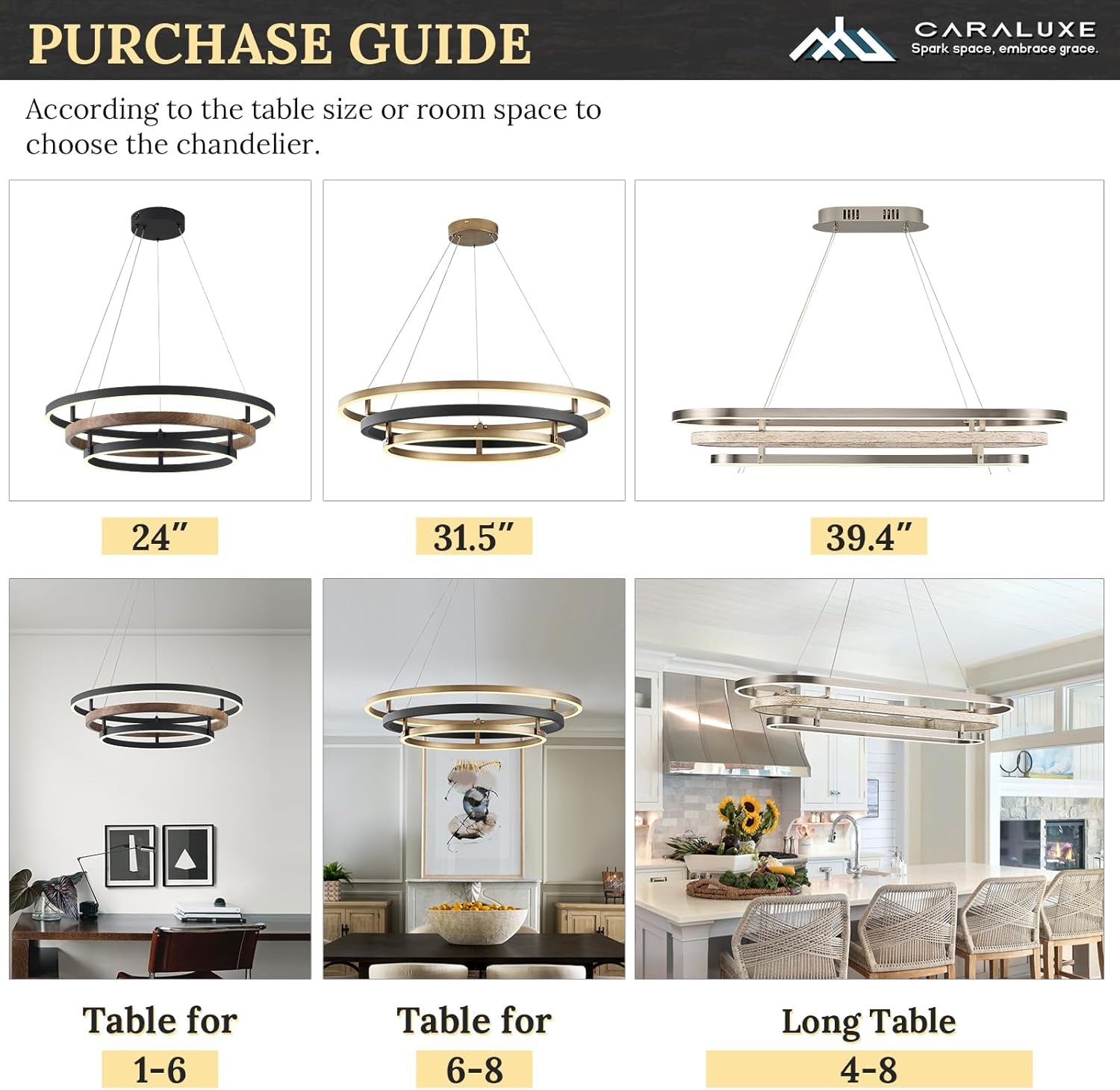 Matte Black Triple Ring LED 24 Inch Chandelier Fixture-4