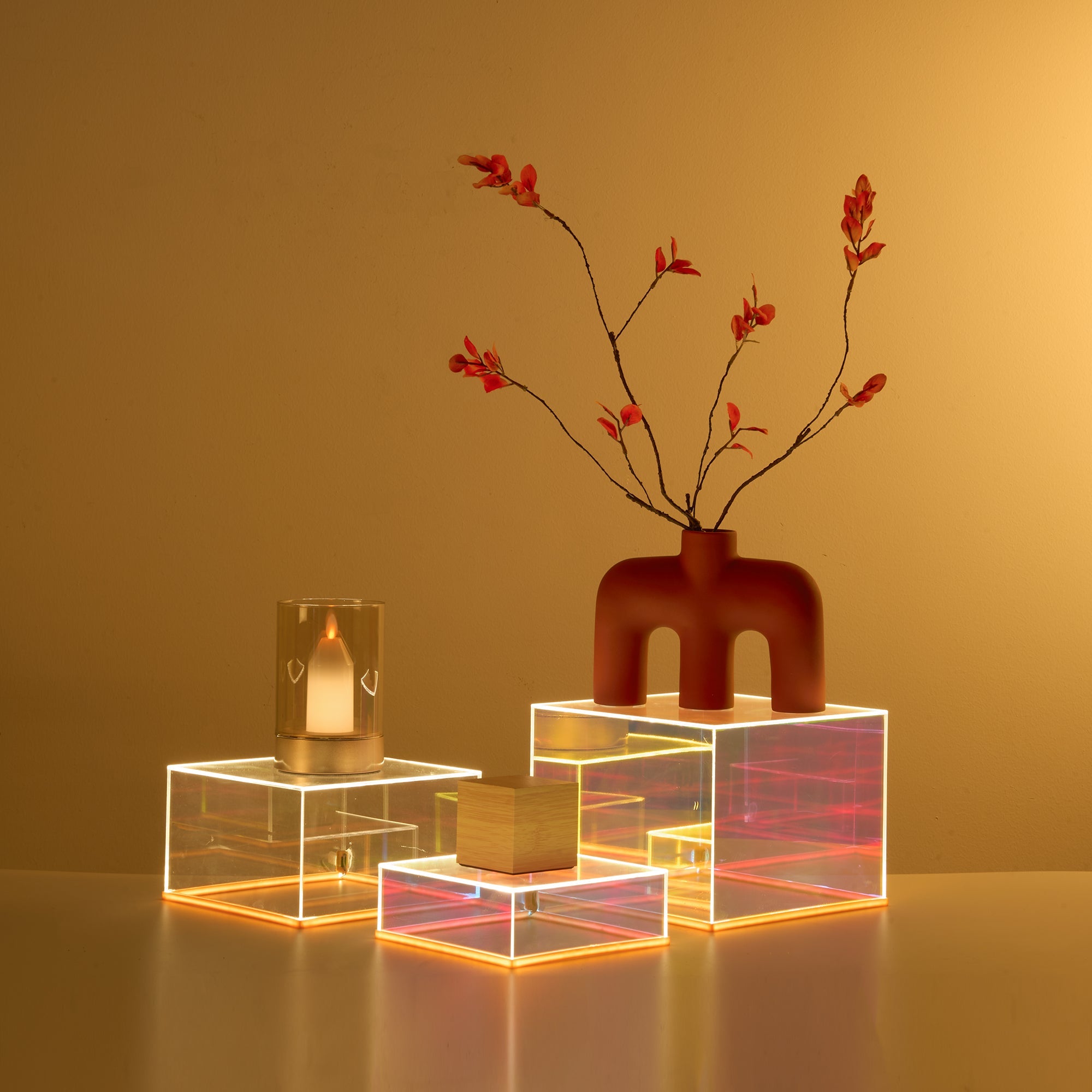 3Pcs Iridescent Acrylic Display Risers with LED light-2